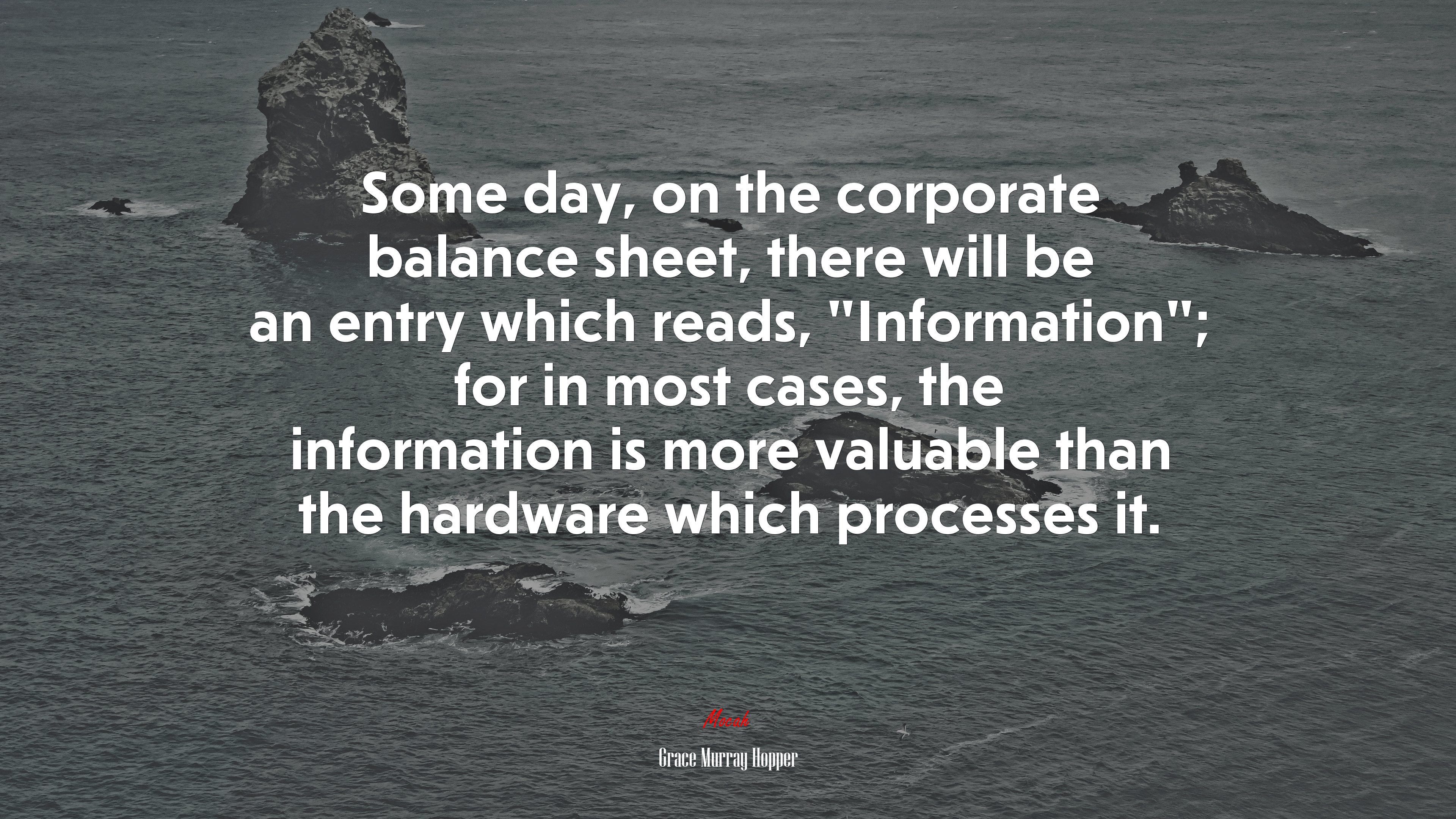 Some day, on the corporate balance sheet, there will be an entry which reads, “Information”; for in most cases, the information is more valuable than the hardware which processes it. | Grace Murray Hopper quote HD Wallpaper