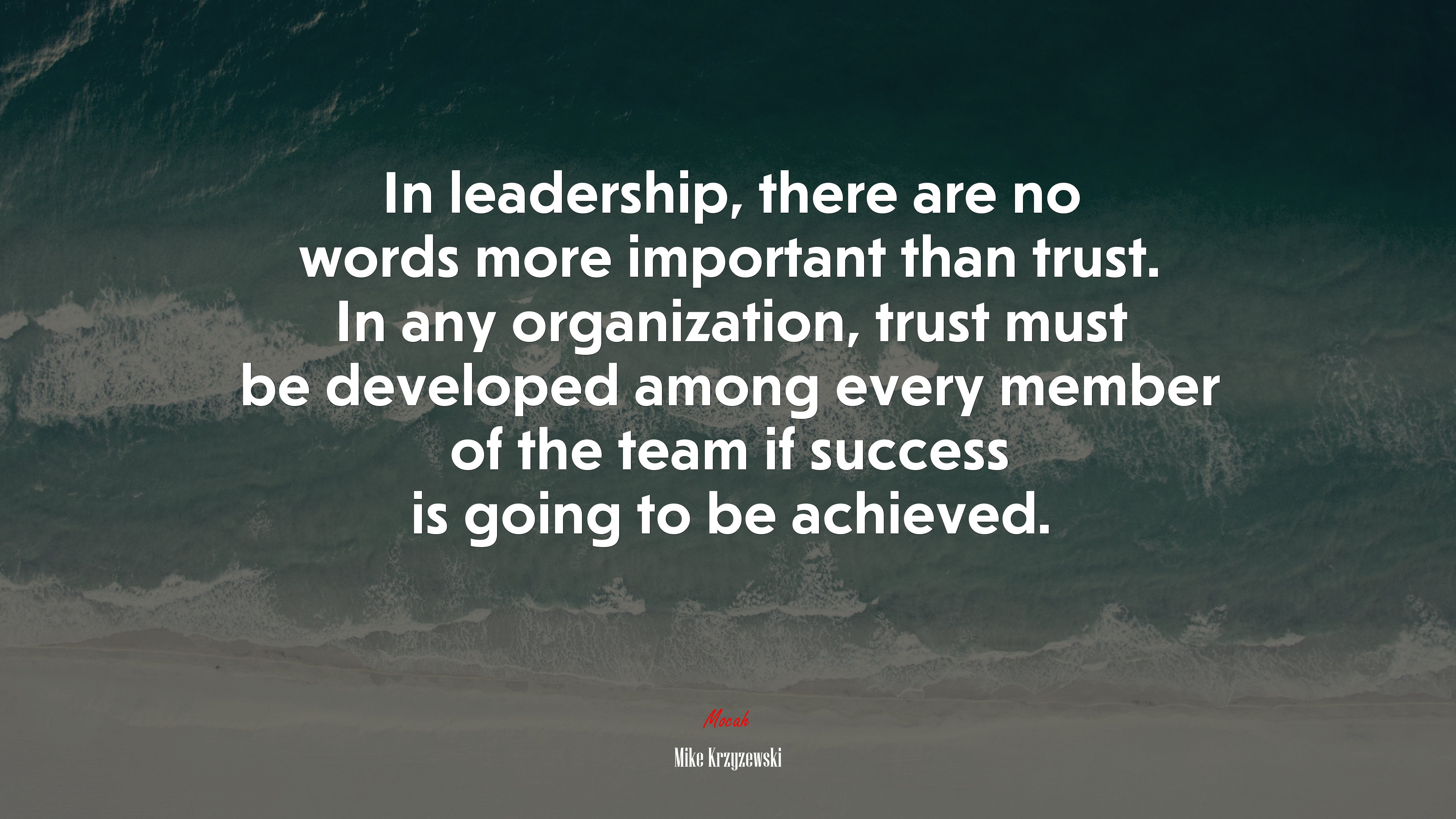 In leadership, there are no words more important than trust. In any organization, trust must be developed among every member of the team if success is going to be achieved. | Mike Krzyzewski quote HD Wallpaper