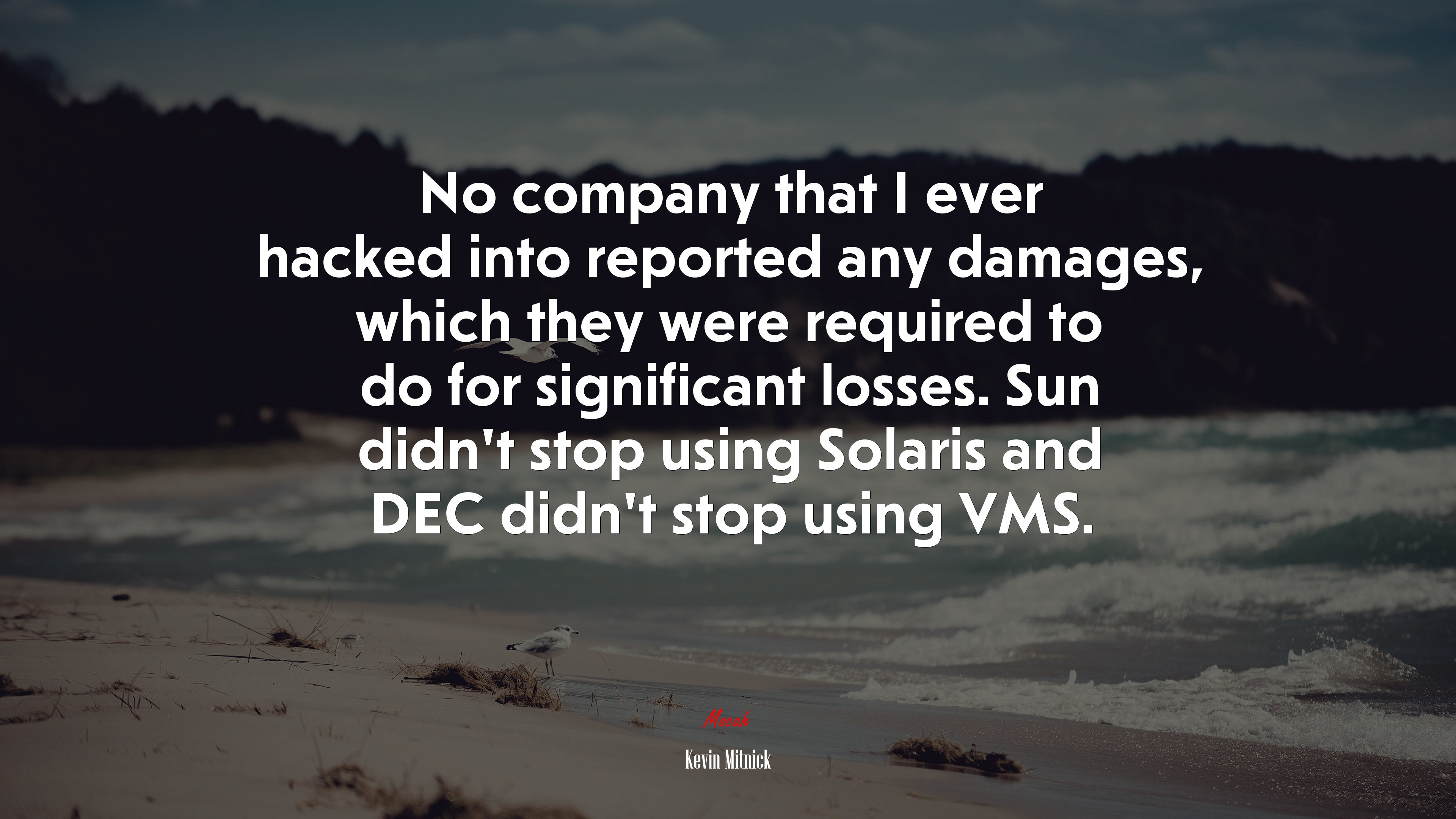 No company that I ever hacked into reported any damages, which they were required to do for significant losses. Sun didn’t stop using Solaris and DEC didn’t stop using VMS. | Kevin Mitnick quote HD Wallpaper