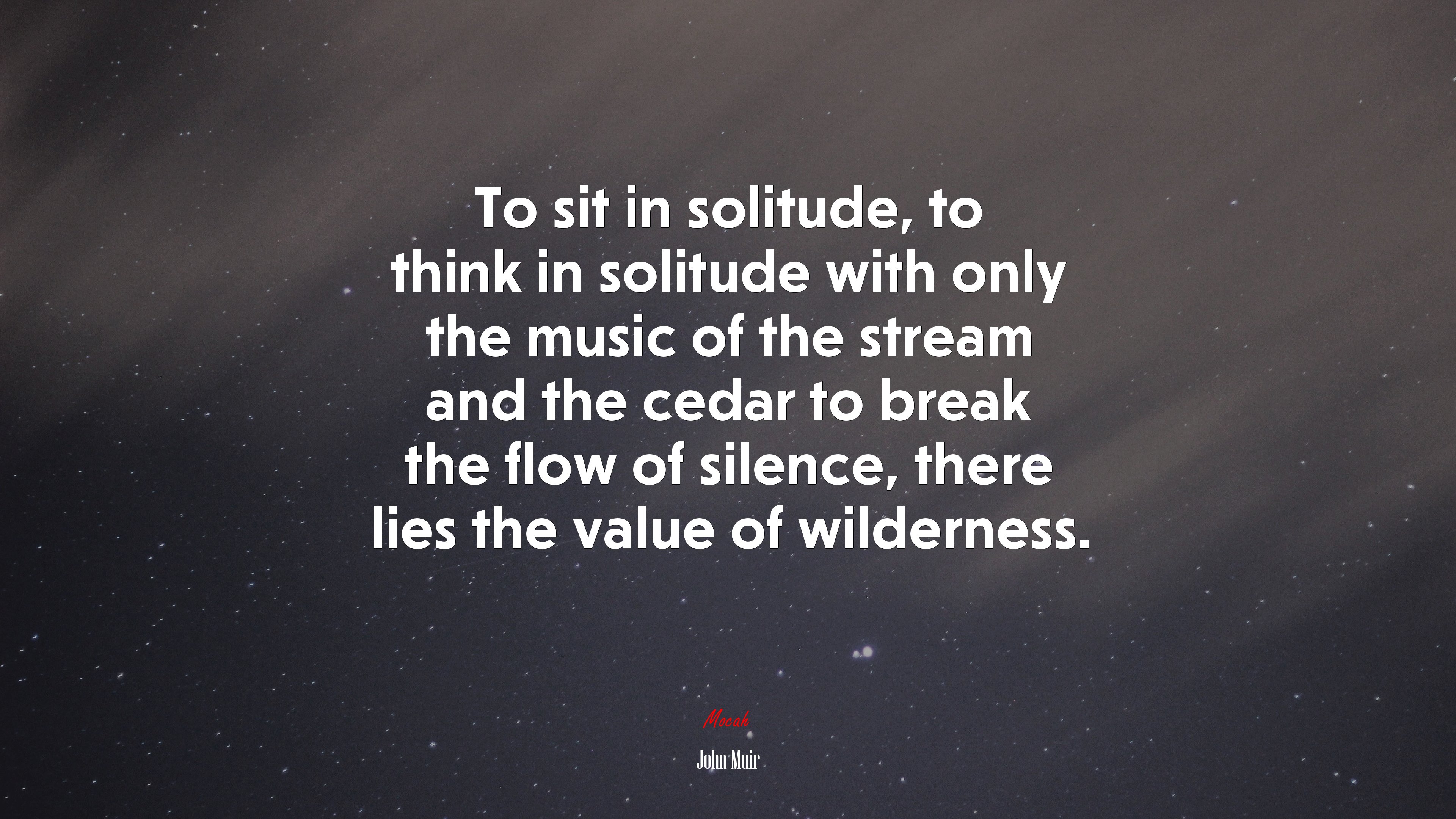To sit in solitude, to think in solitude with only the music of the stream and the cedar to break the flow of silence, there lies the value of wilderness. | John Muir quote HD Wallpaper