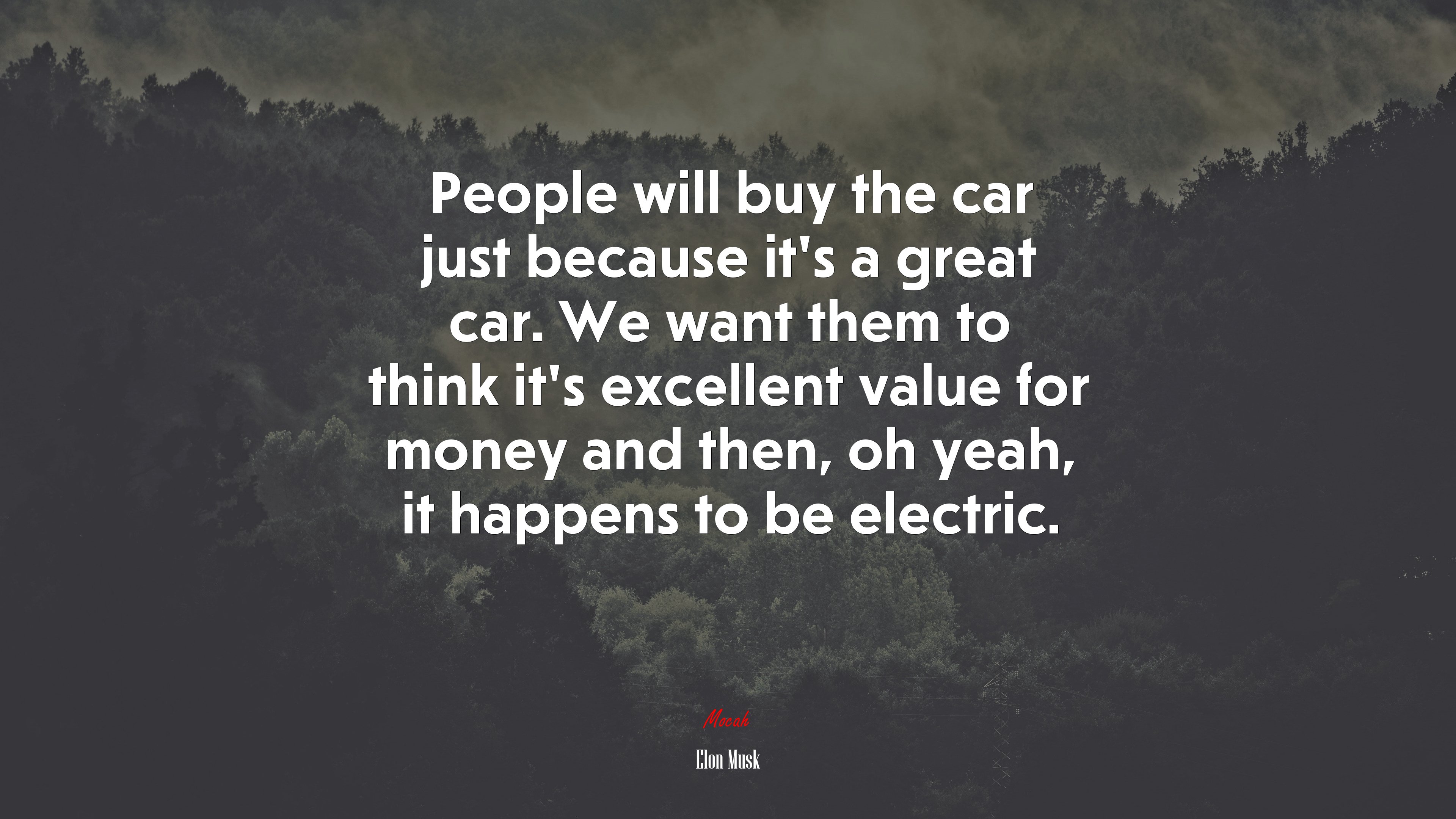 People will buy the car just because it’s a great car. We want them to think it’s excellent value for money and then, oh yeah, it happens to be electric. | Elon Musk quote HD Wallpaper