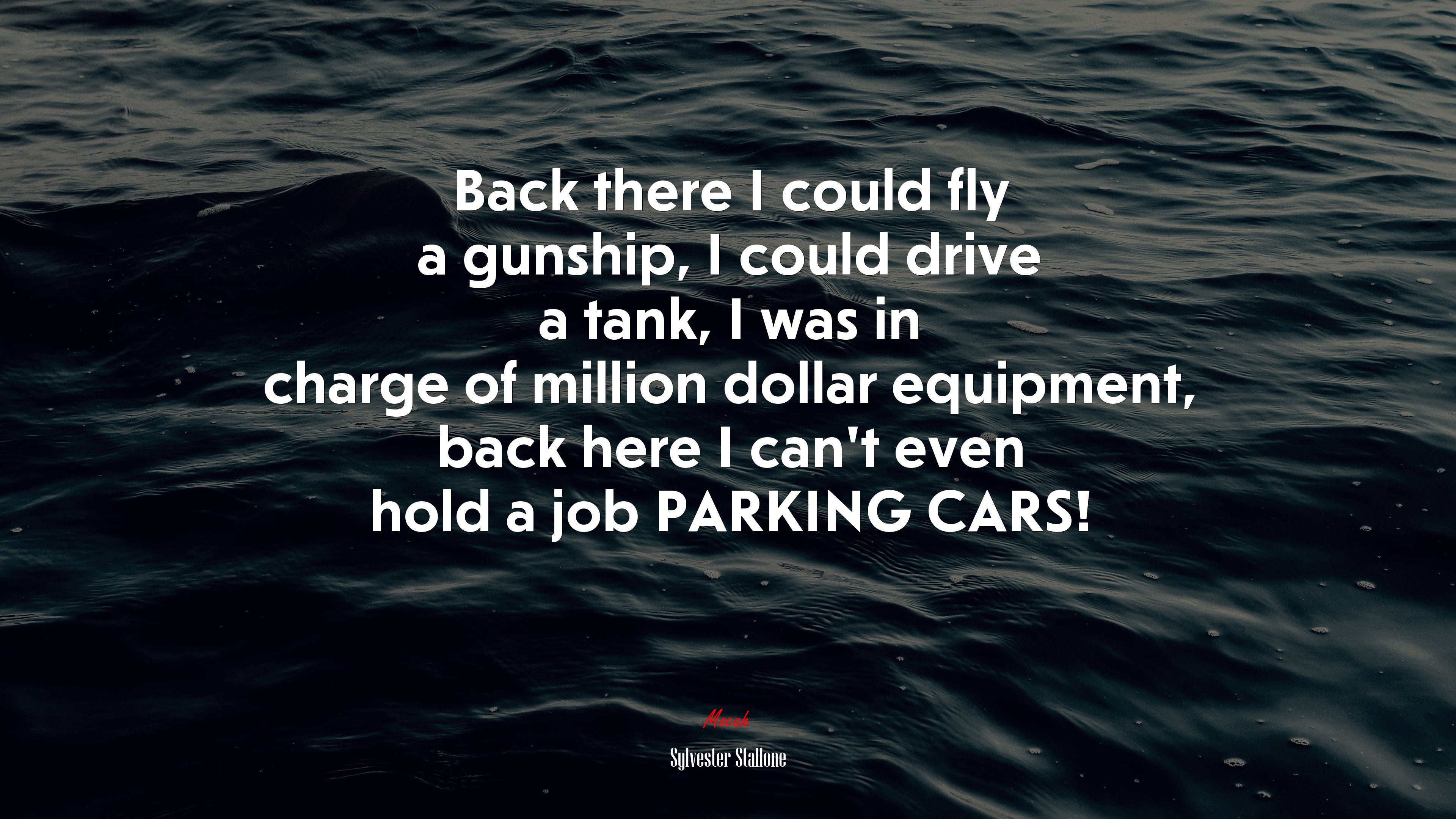 Back there I could fly a gunship, I could drive a tank, I was in charge of million dollar equipment, back here I can’t even hold a job PARKING CARS! | Sylvester Stallone quote HD Wallpaper