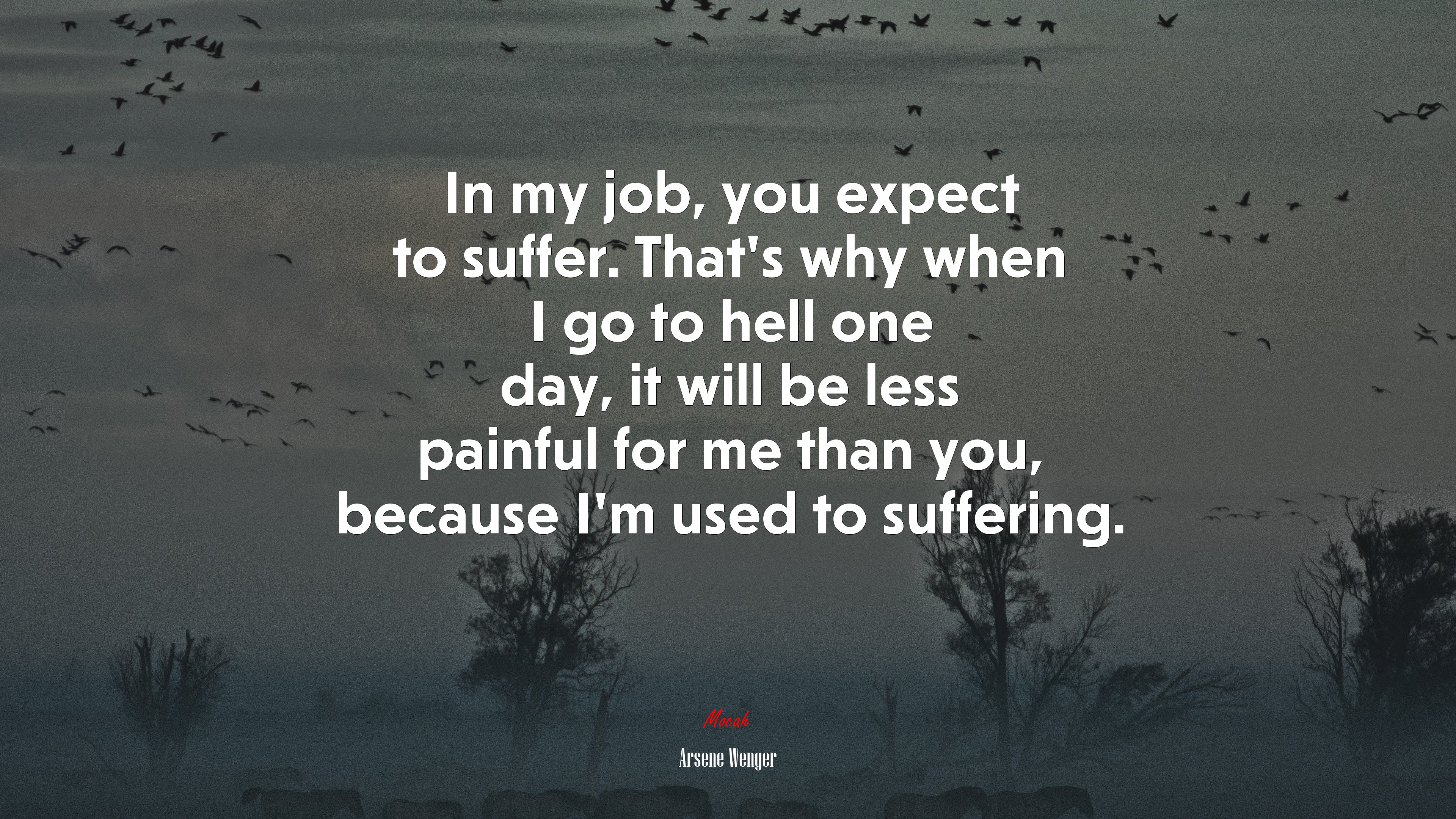 In my job, you expect to suffer. That’s why when I go to hell one day, it will be less painful for me than you, because I’m used to suffering. | Arsene Wenger quote HD Wallpaper