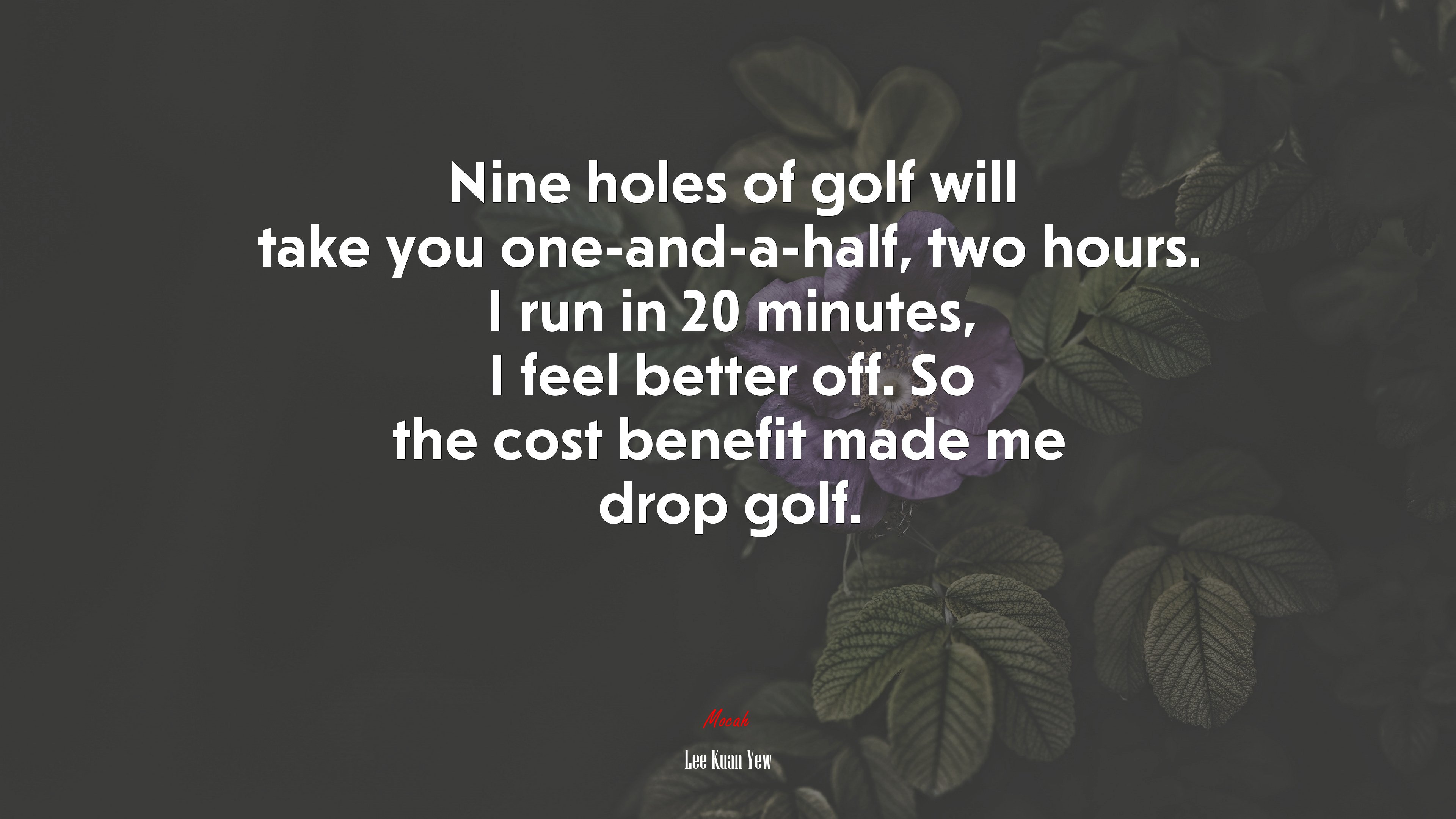 Nine holes of golf will take you one-and-a-half, two hours. I run in 20 minutes, I feel better off. So the cost benefit made me drop golf. | Lee Kuan Yew quote HD Wallpaper