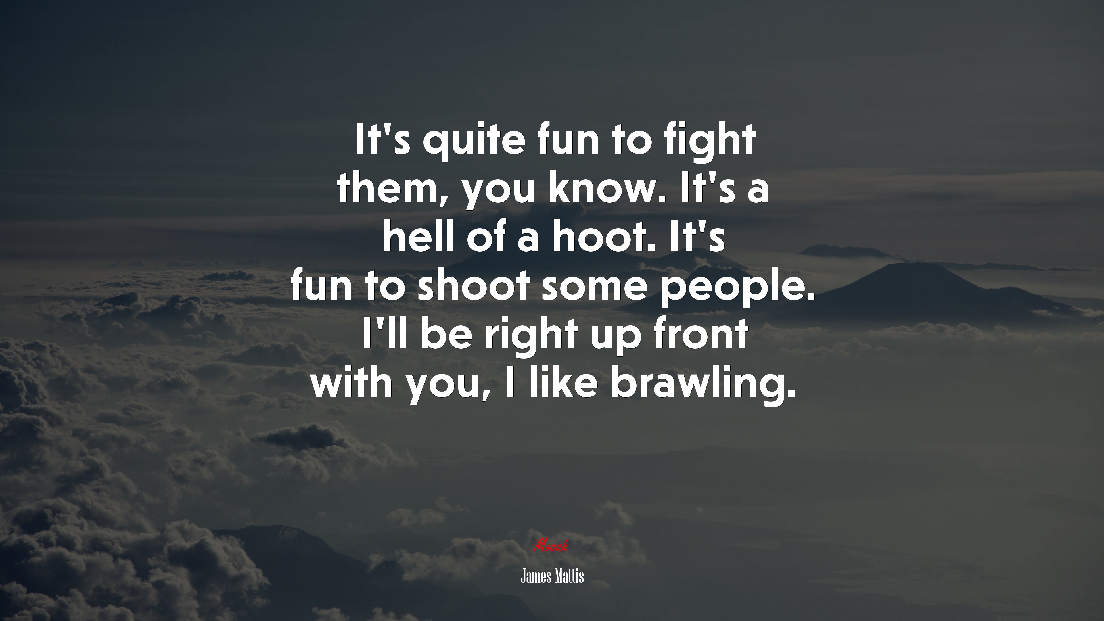 It’s quite fun to fight them, you know. It’s a hell of a hoot. It’s fun to shoot some people. I’ll be right up front with you, I like brawling. | James Mattis quote HD Wallpaper