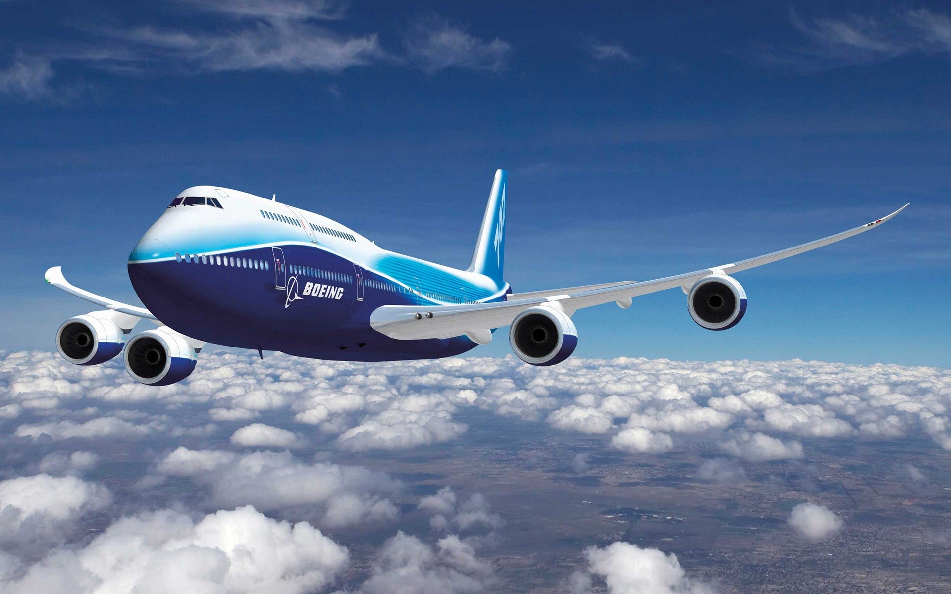 Boeing 747 Airplane flying above clouds HD Wallpaper