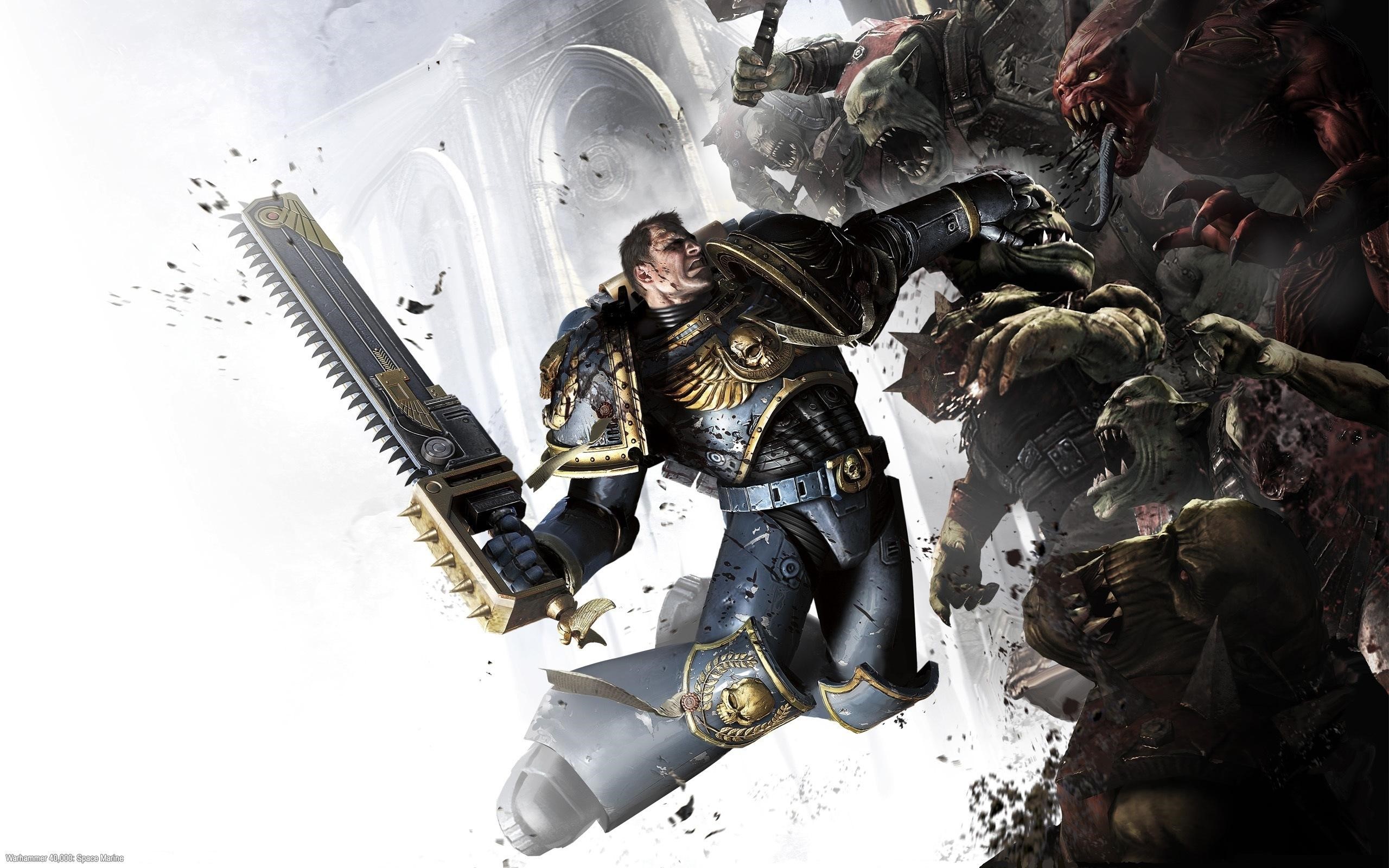 Space Marine fighting Orks in Warhammer 40000 HD Wallpaper