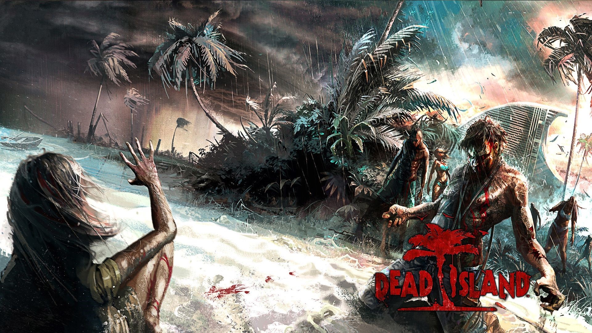Dead Island zombie survivors on a tropical island during a storm HD Wallpaper