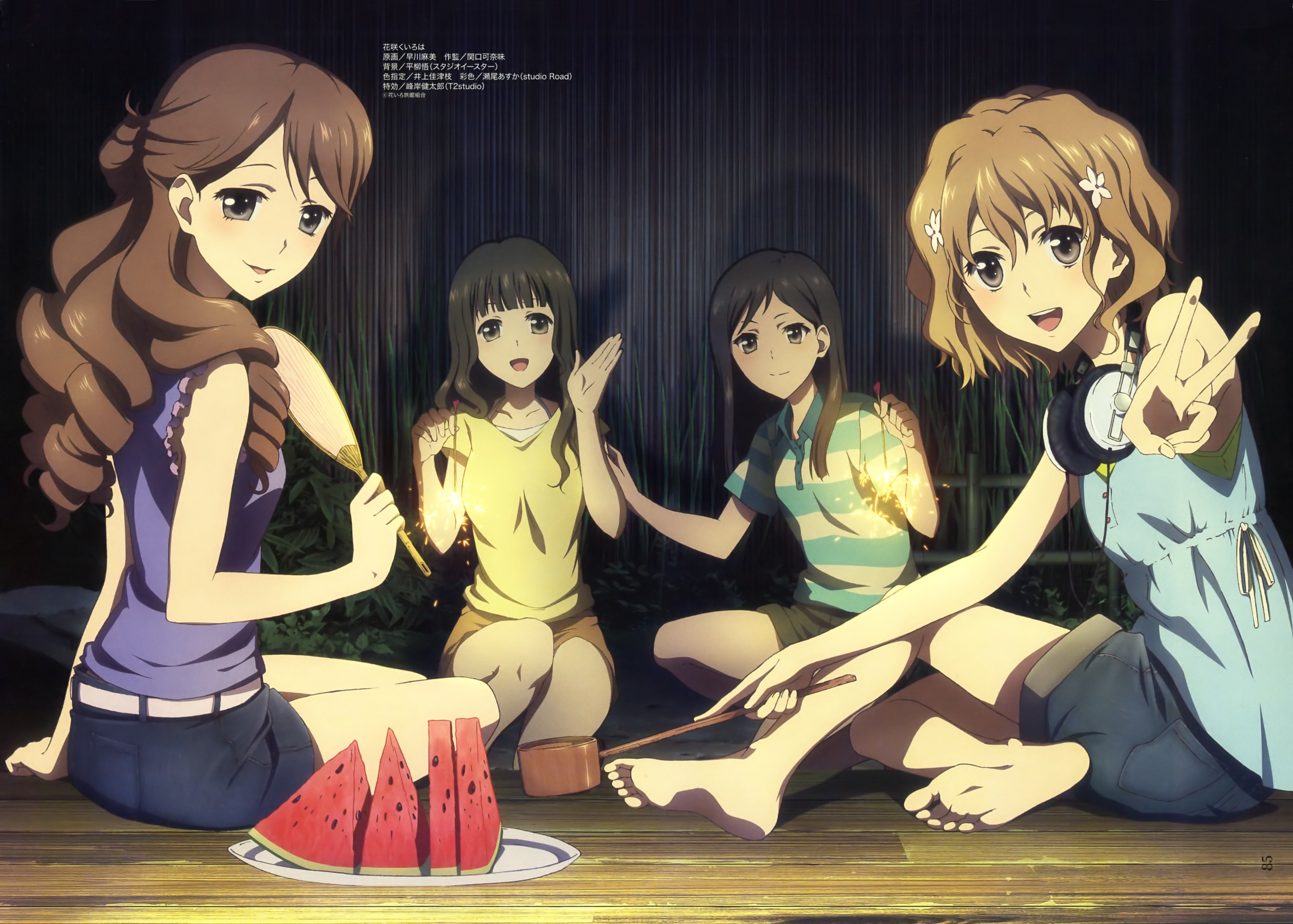 4K Hana-Saku Iroha girls with sparklers and watermelon HD Wallpaper