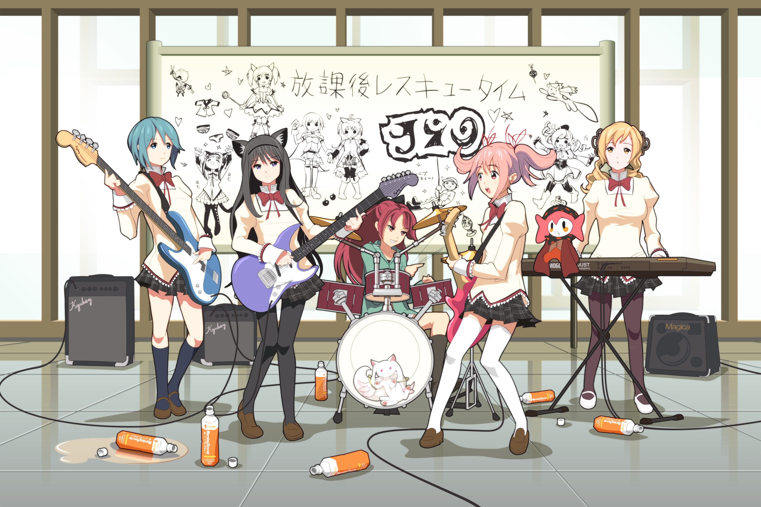 Mahou Shoujo Madoka Magica characters playing music HD Wallpaper