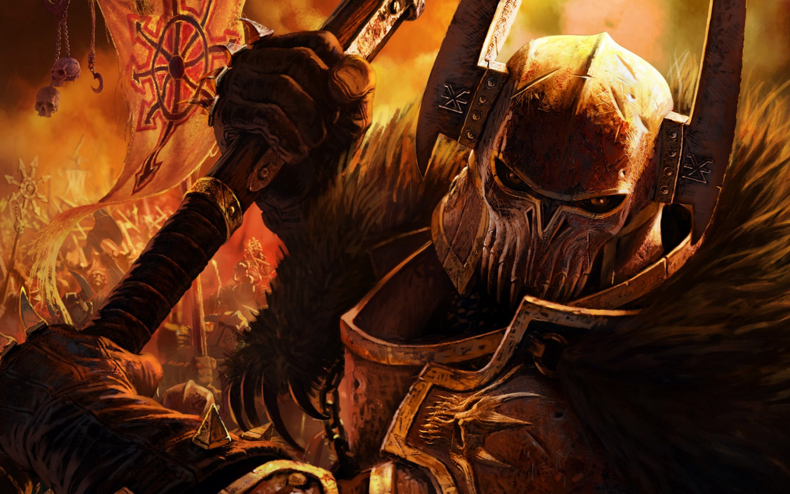 Warrior with Chaos Star banner HD Wallpaper