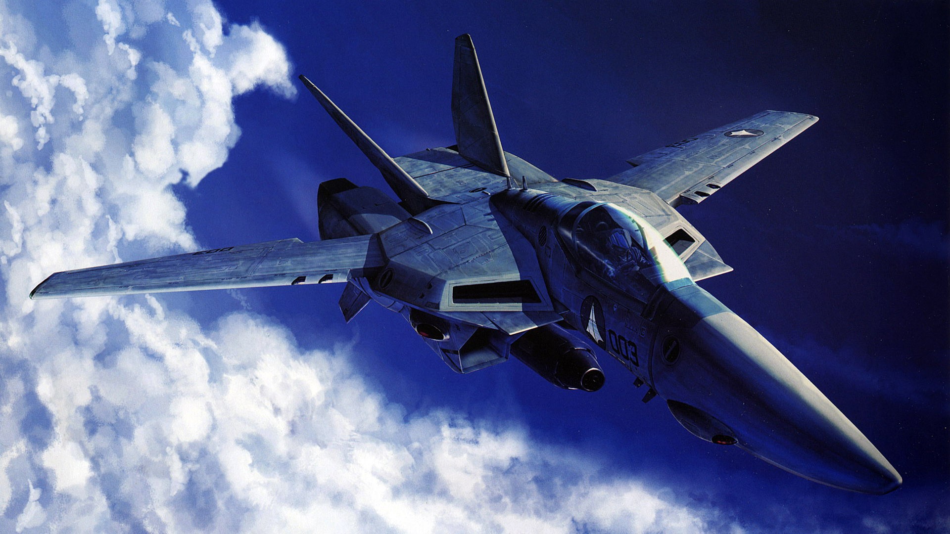 Fighter jet flying through clouds HD Wallpaper