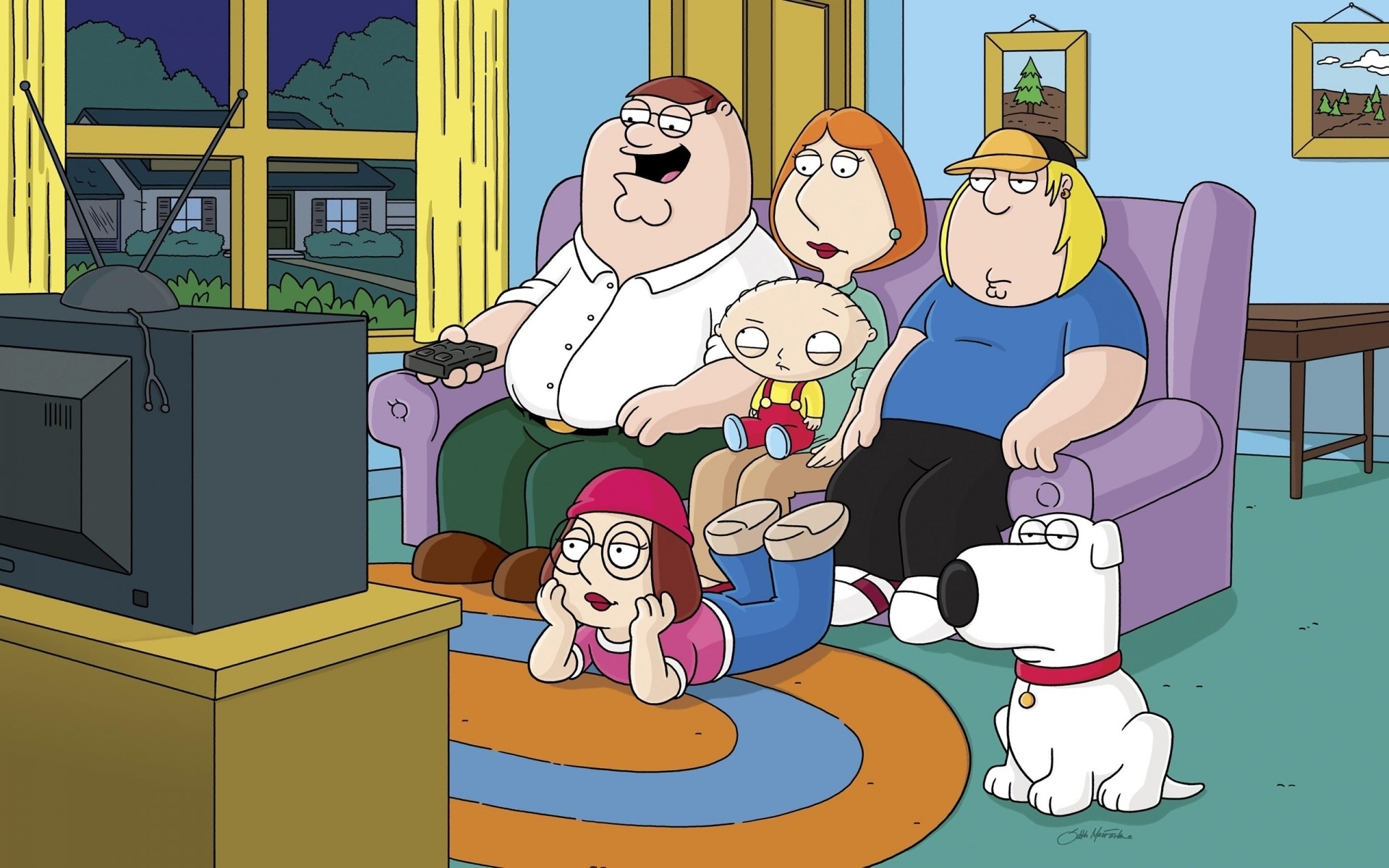 The Griffin Family watching TV HD Wallpaper