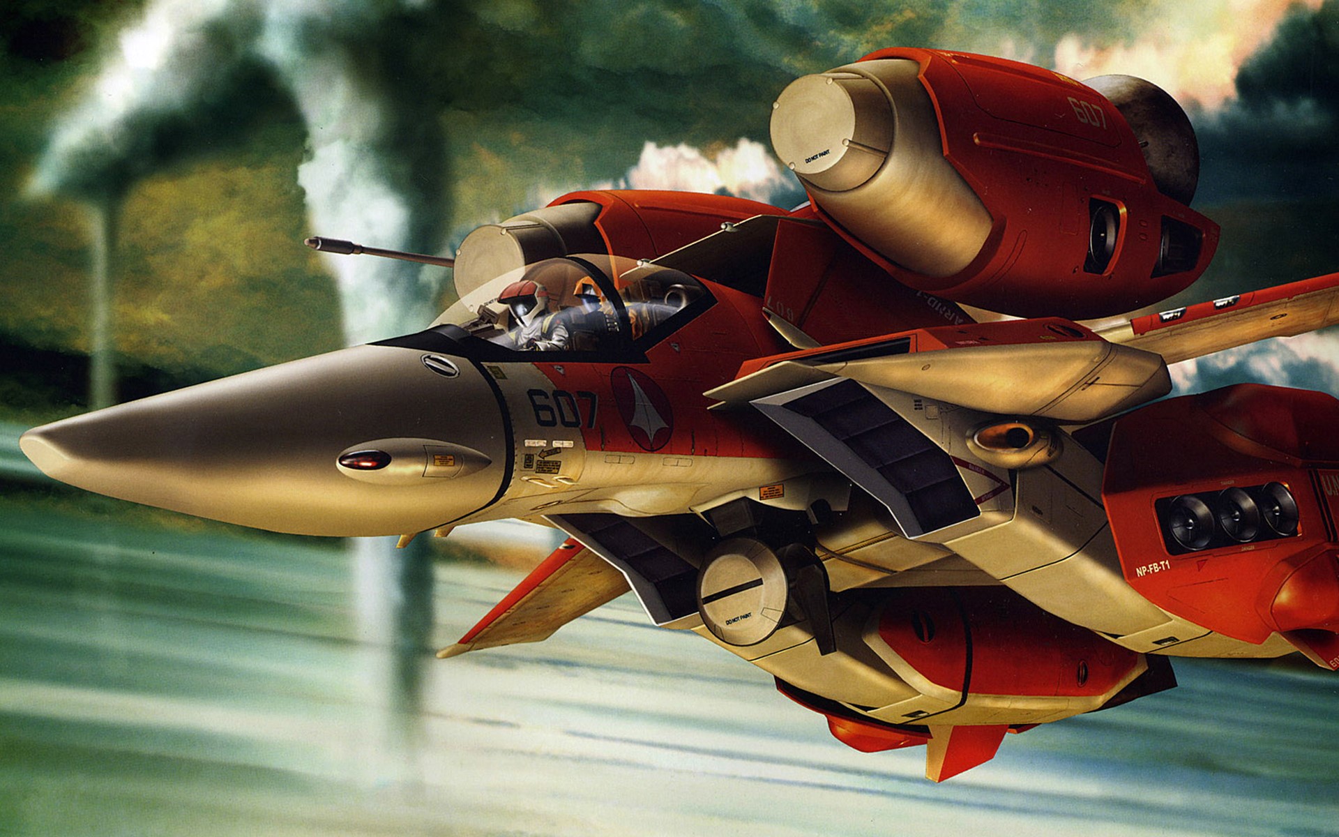 Red and white fighter jet in flight HD Wallpaper