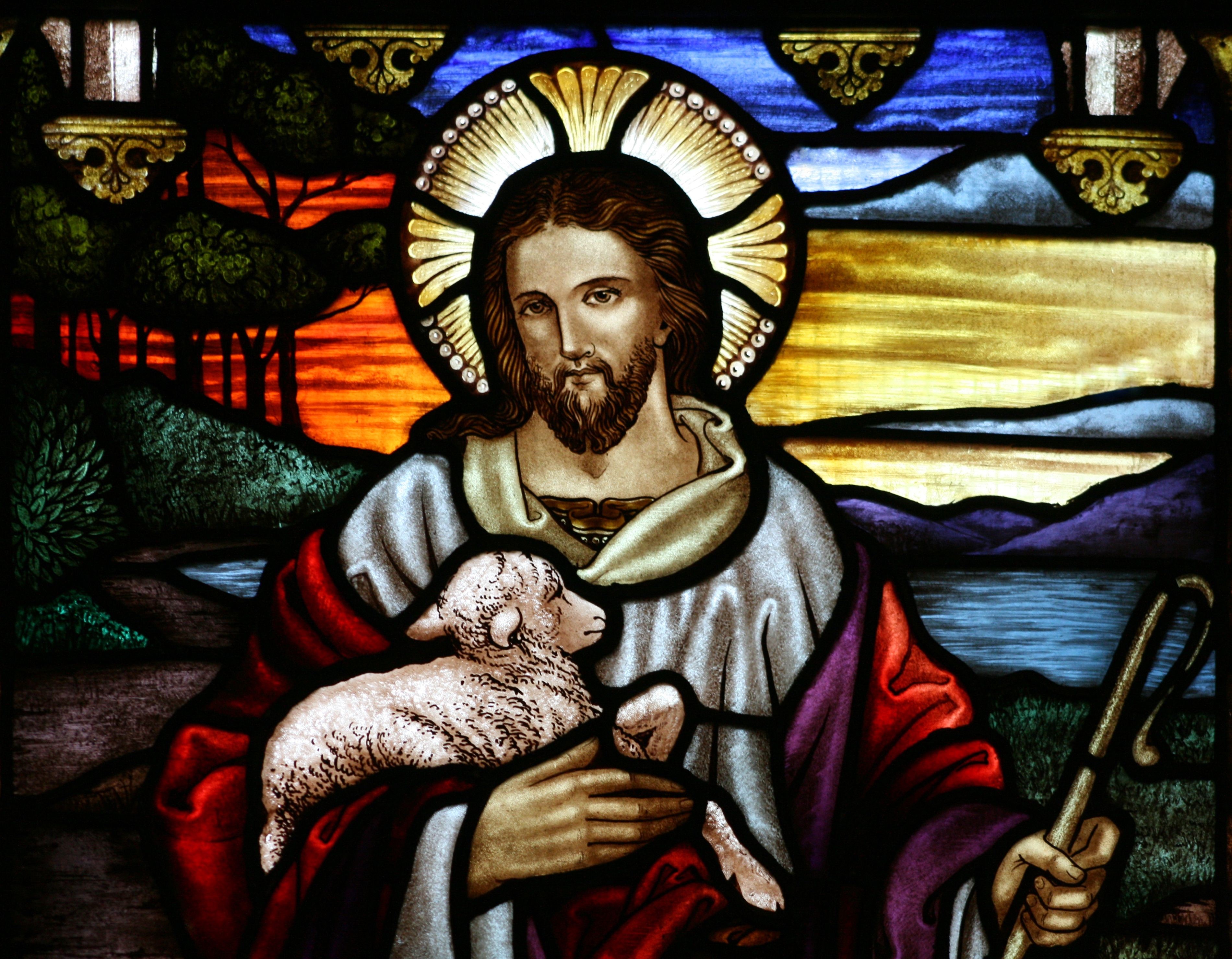 Jesus the Good Shepherd stained glass window HD Wallpaper