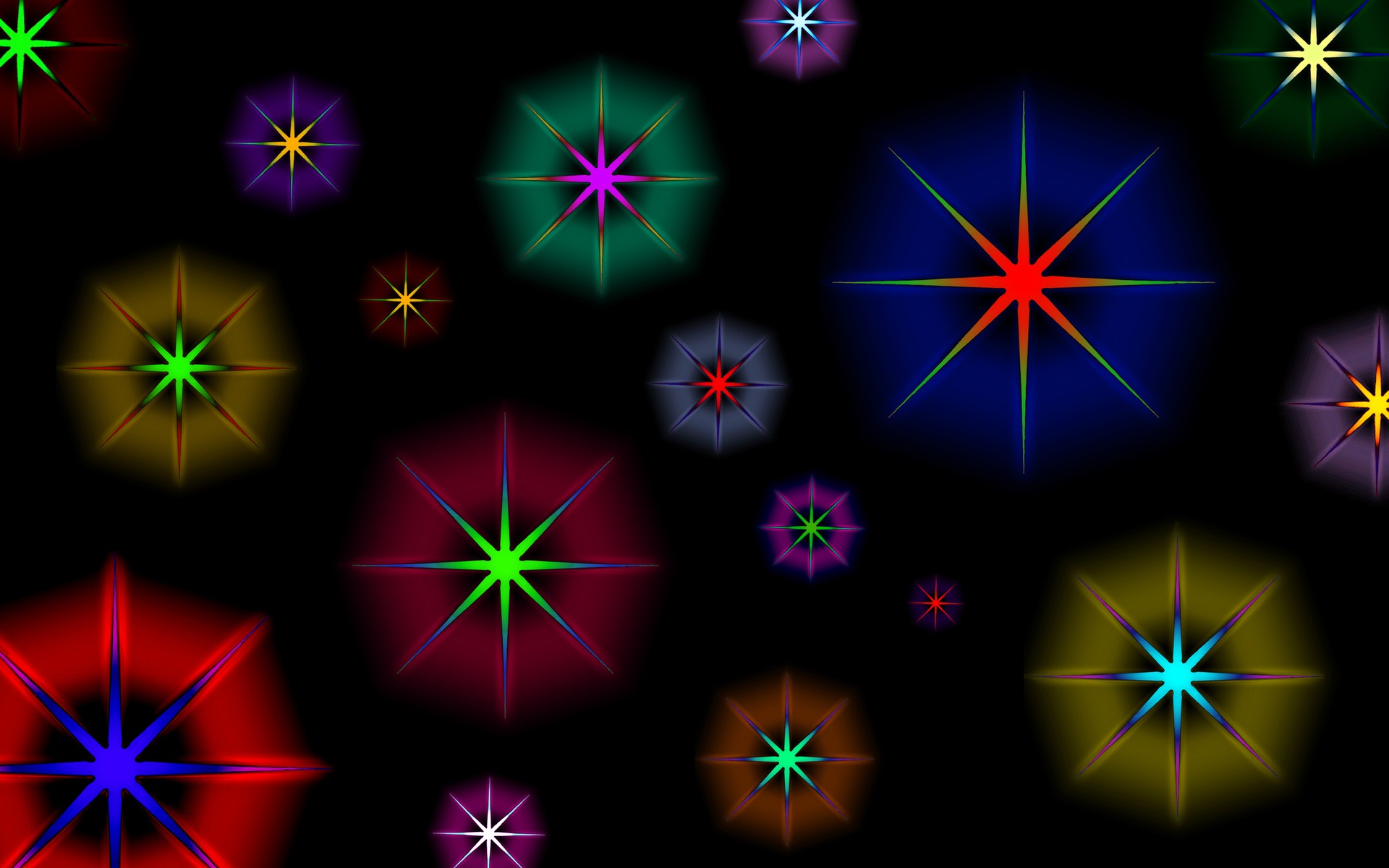 Abstract colorful starbursts on black background HD Wallpaper