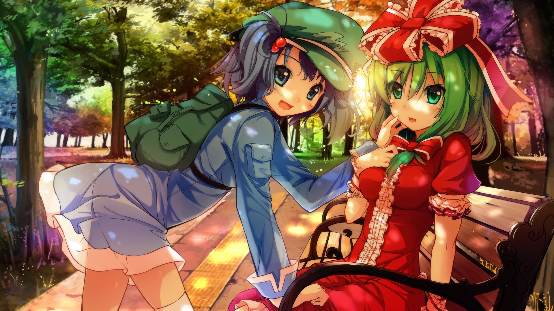 Two girls in a park, Touhou Collection HD Wallpaper