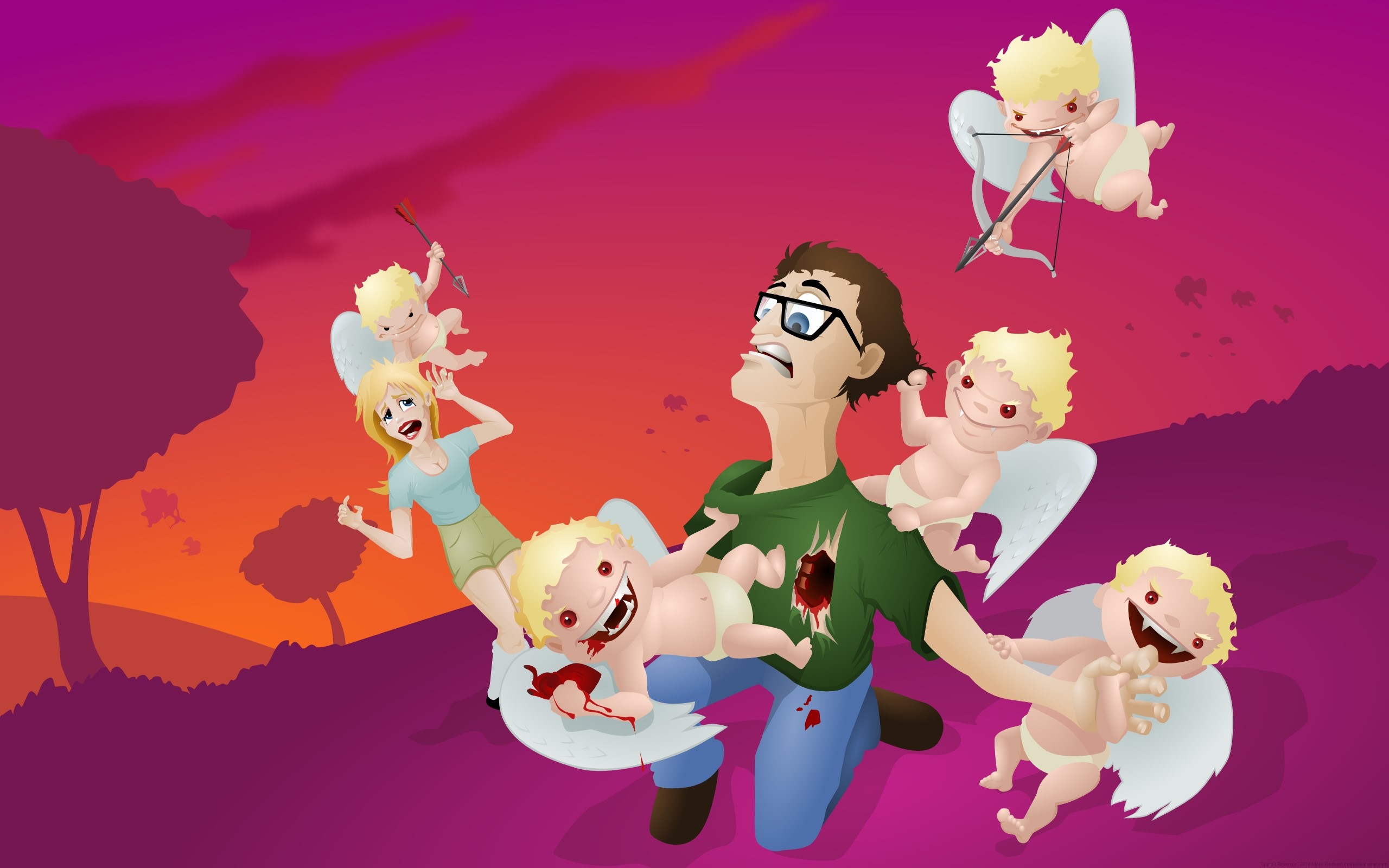Evil Cupids Attack Man and Woman HD Wallpaper
