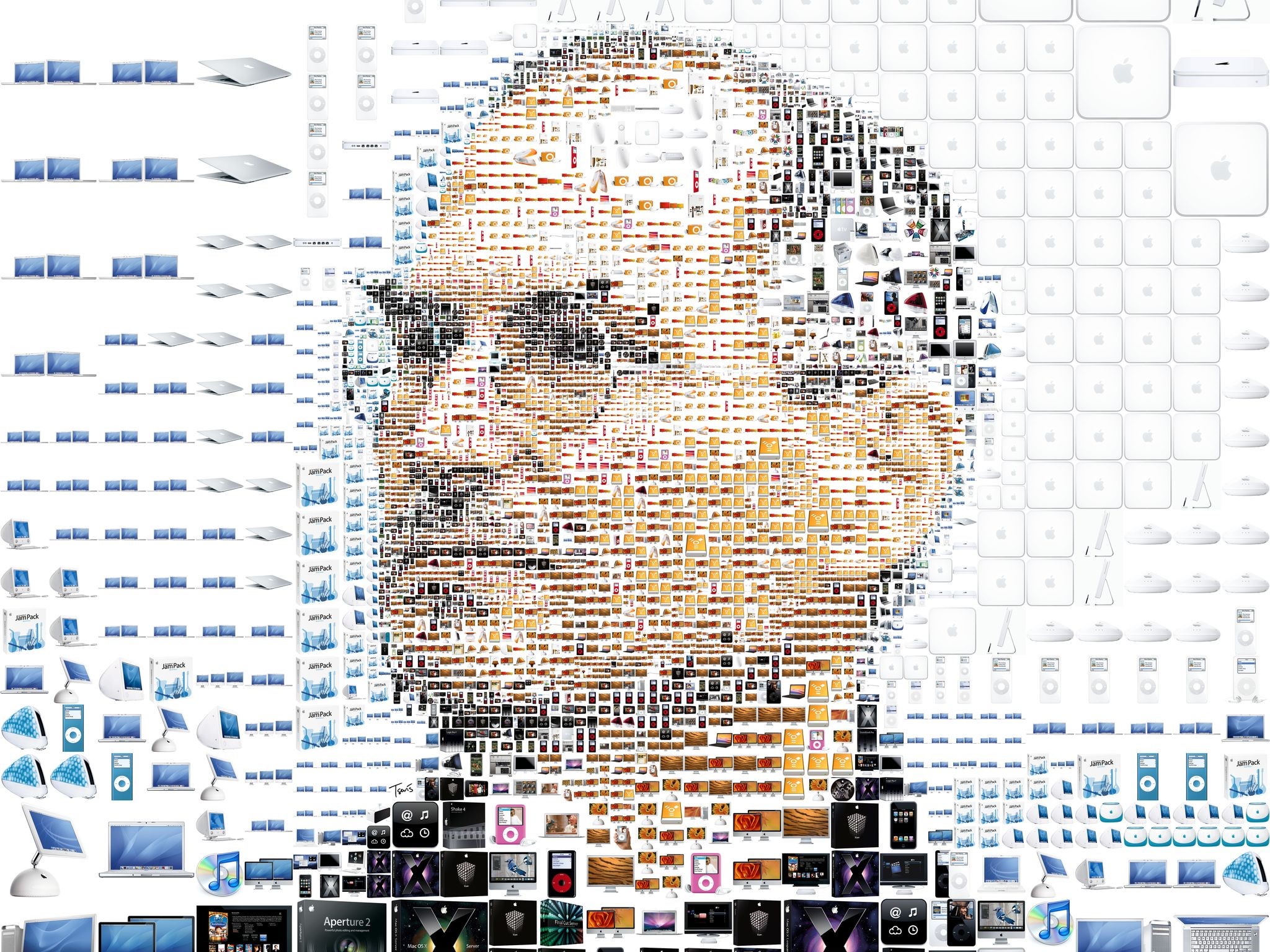 Steve Jobs mosaic made of Apple products HD Wallpaper