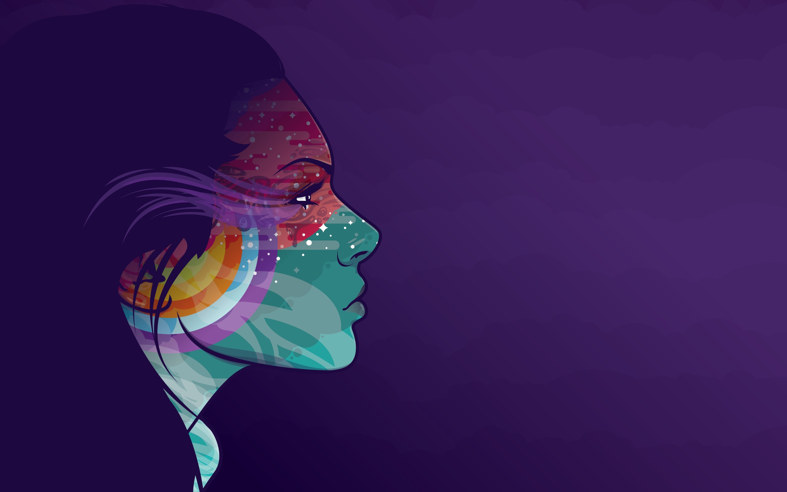 Profile of a woman with cosmic patterns HD Wallpaper
