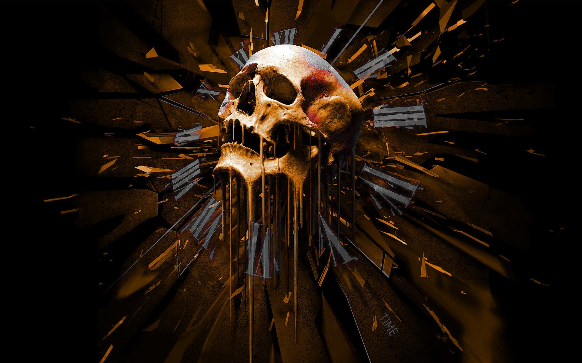 Melting Skull with Shattering Clock Face HD Wallpaper