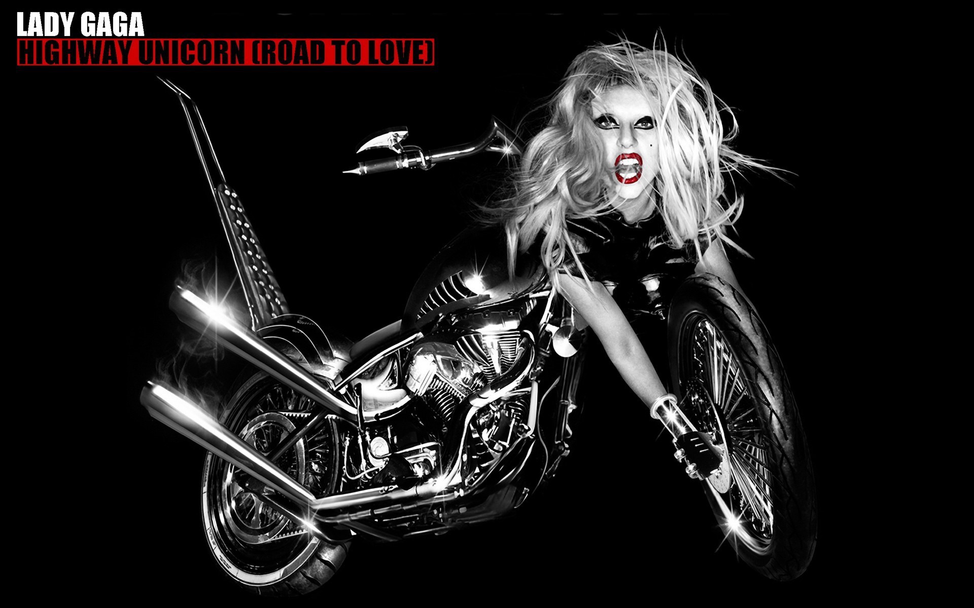 Lady Gaga on a motorcycle HD Wallpaper