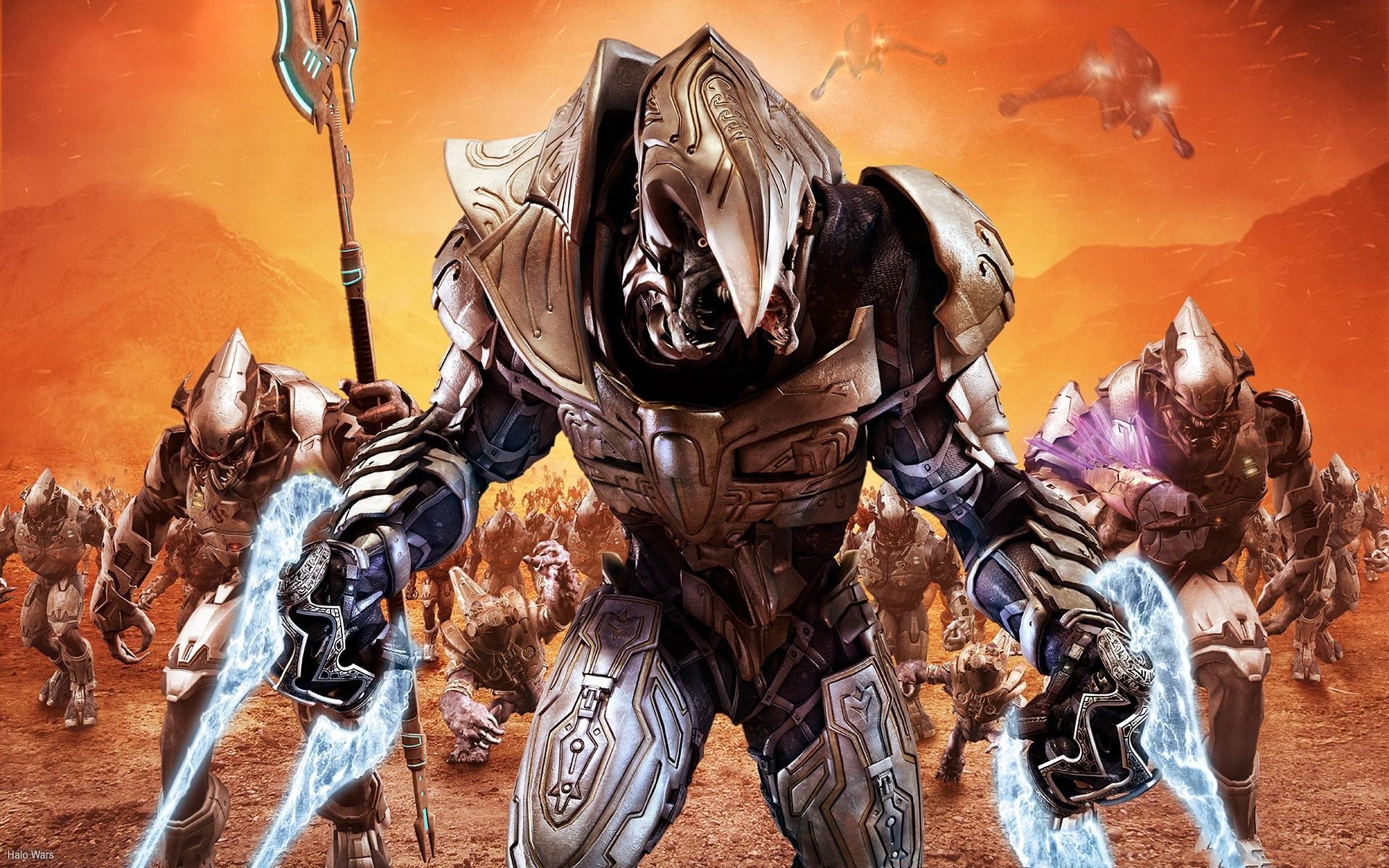 Elites from Halo Wars with energy weapons HD Wallpaper