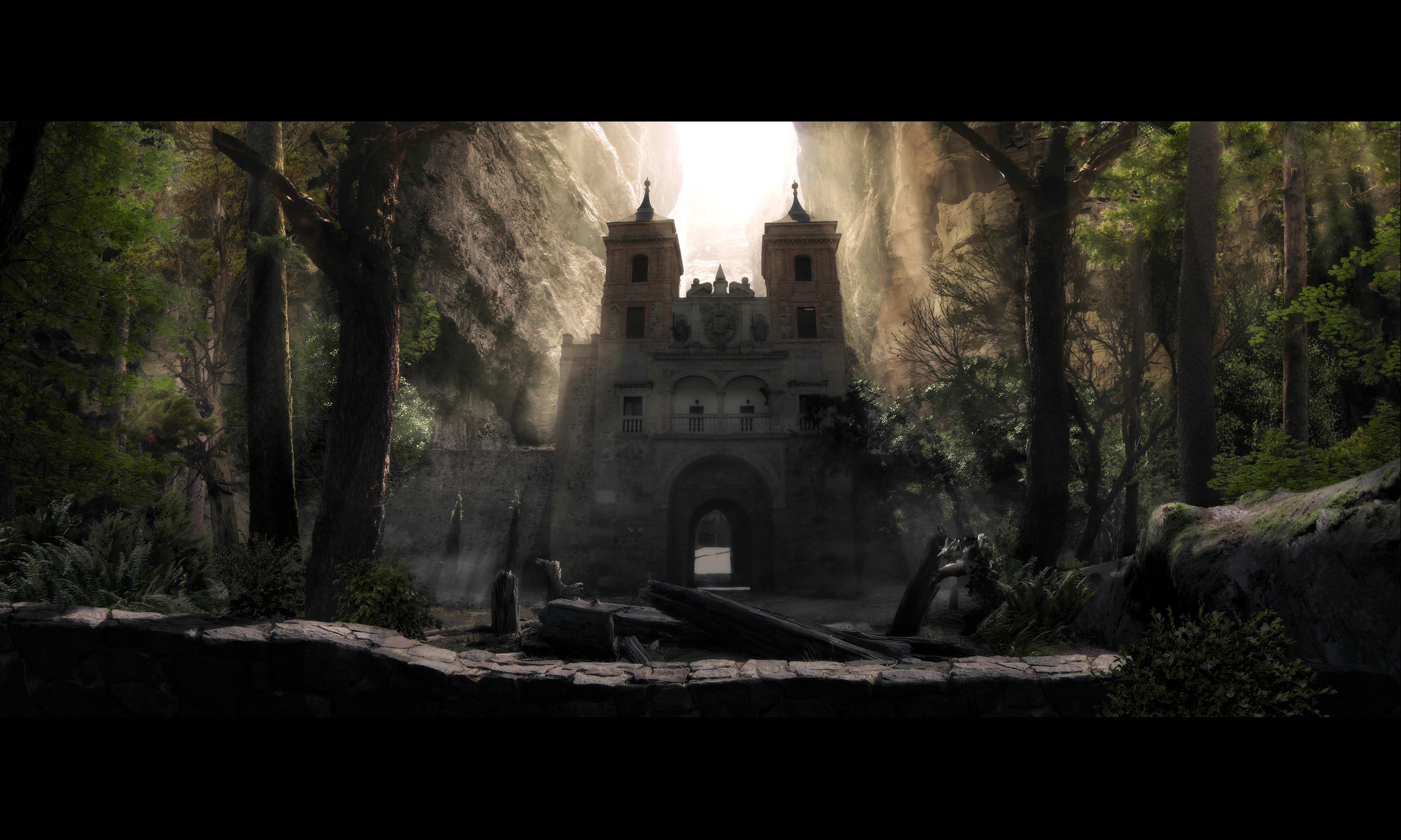 Fantasy castle in a forest HD Wallpaper