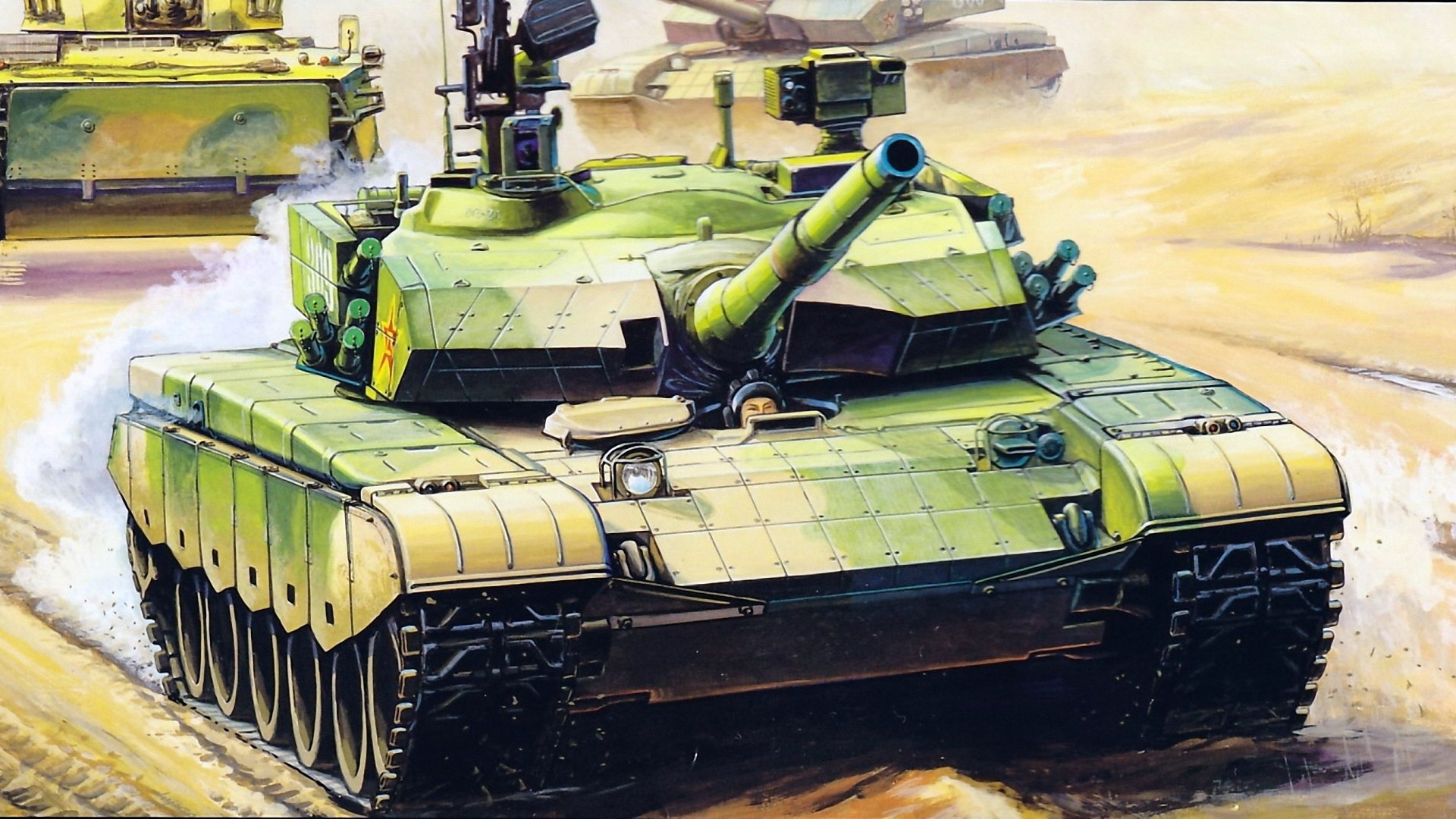 Painting of ZTZ 99A Tanks in Desert HD Wallpaper