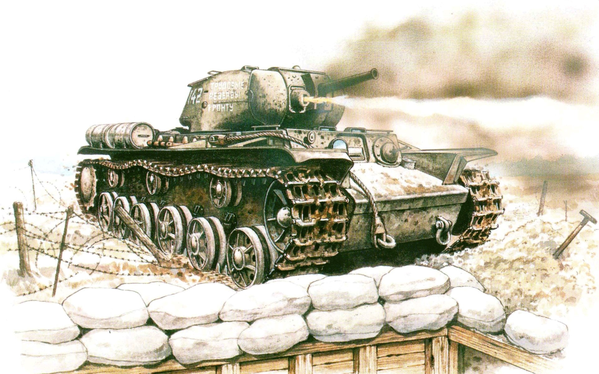 KV-2 tank firing in a defensive position HD Wallpaper