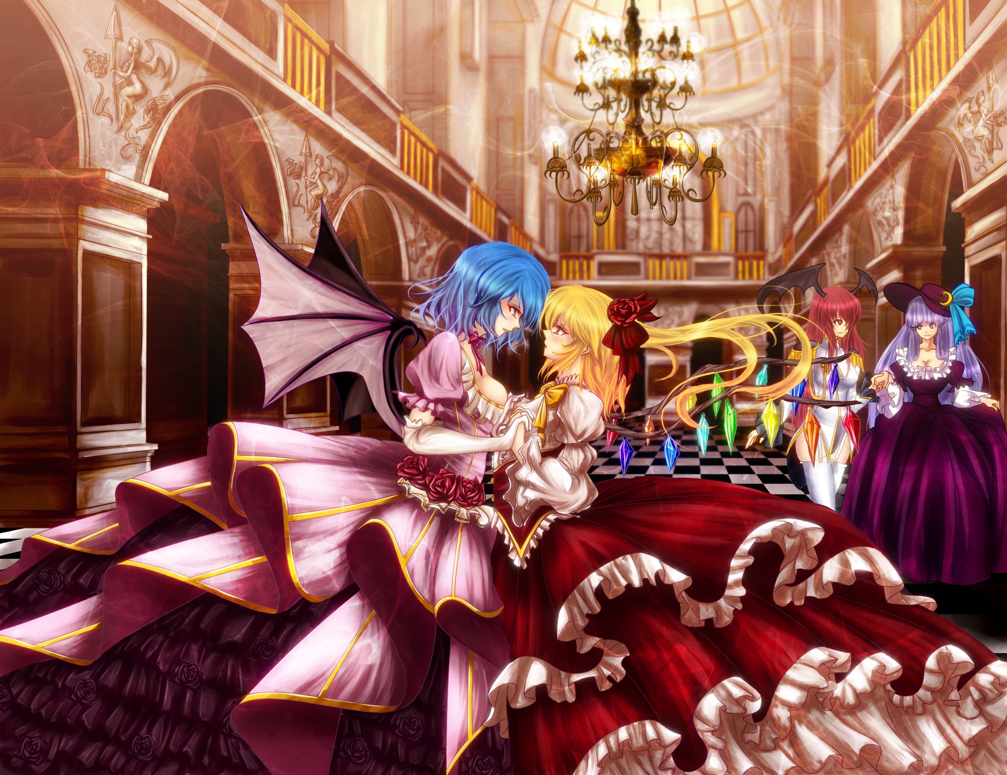 Touhou Collection: Four women in a ballroom HD Wallpaper