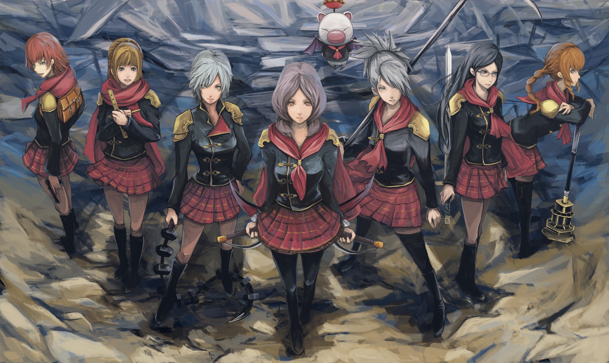 Group of young women in uniform from Final Fantasy Type-0 HD Wallpaper