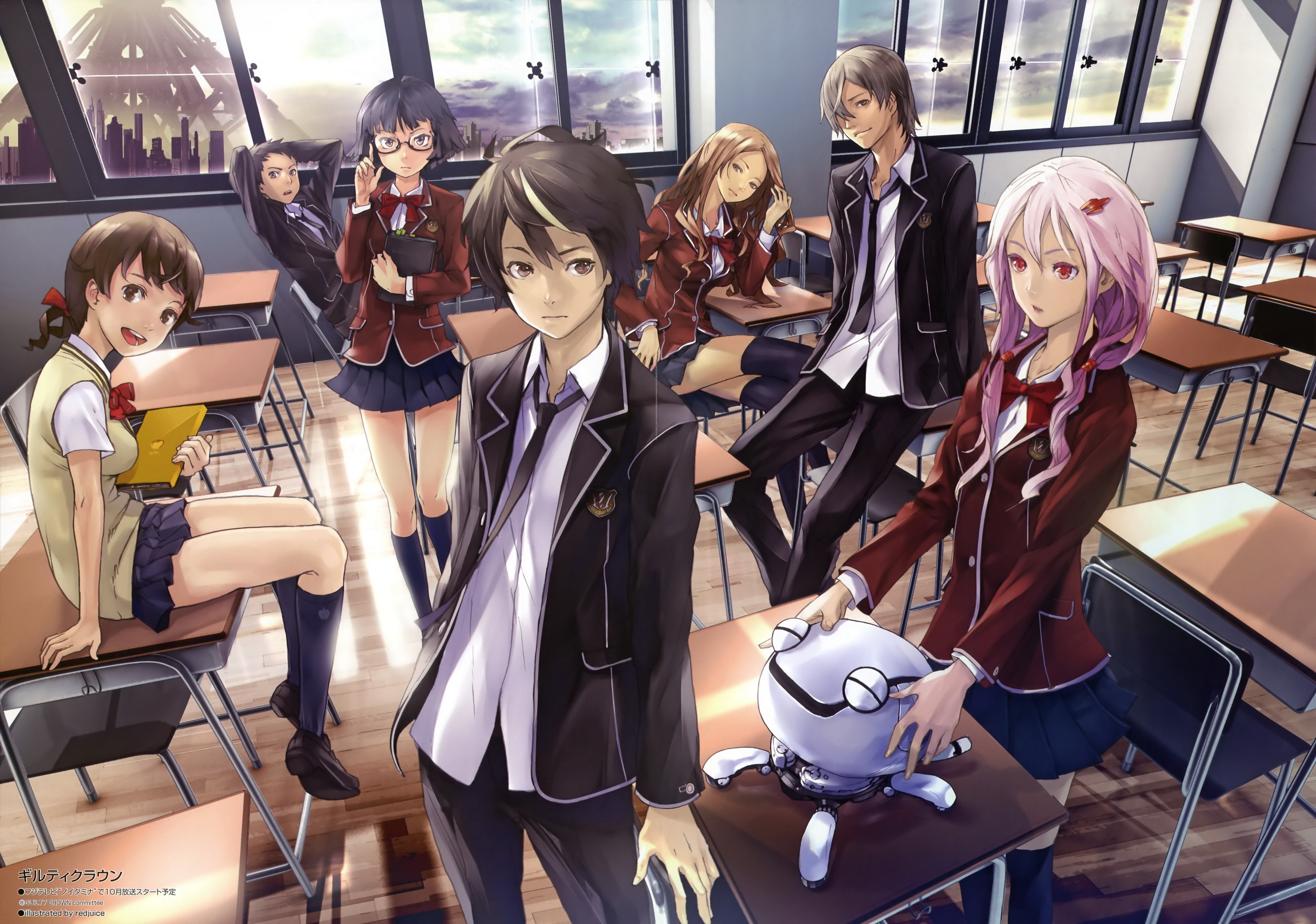 Guilty Crown characters in a classroom HD Wallpaper