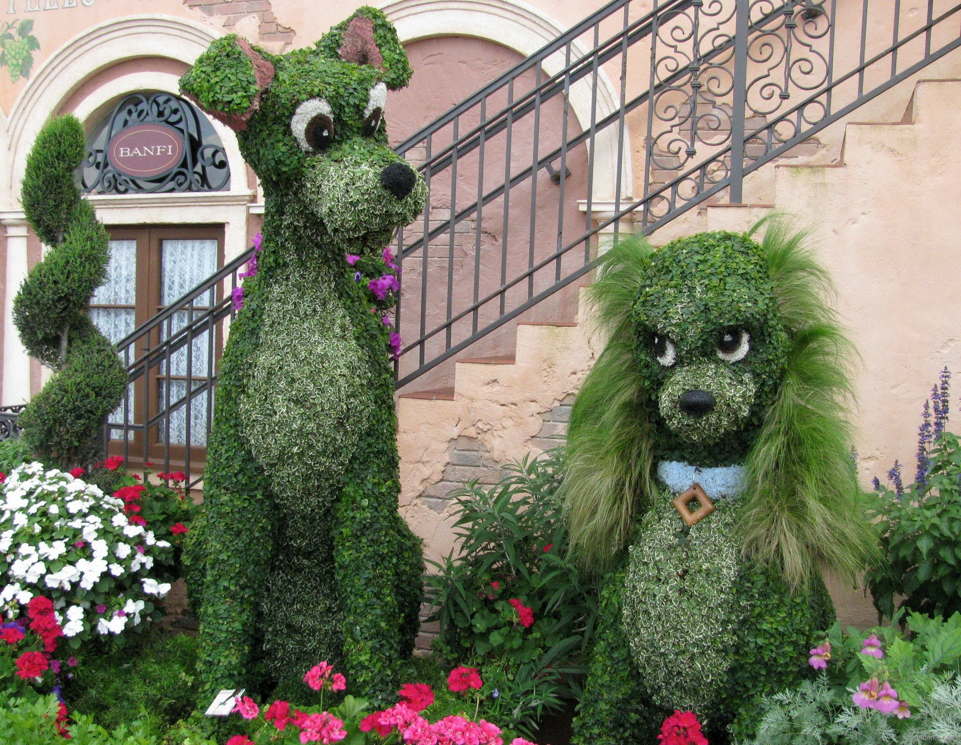 Topiary Dogs at a Park HD Wallpaper