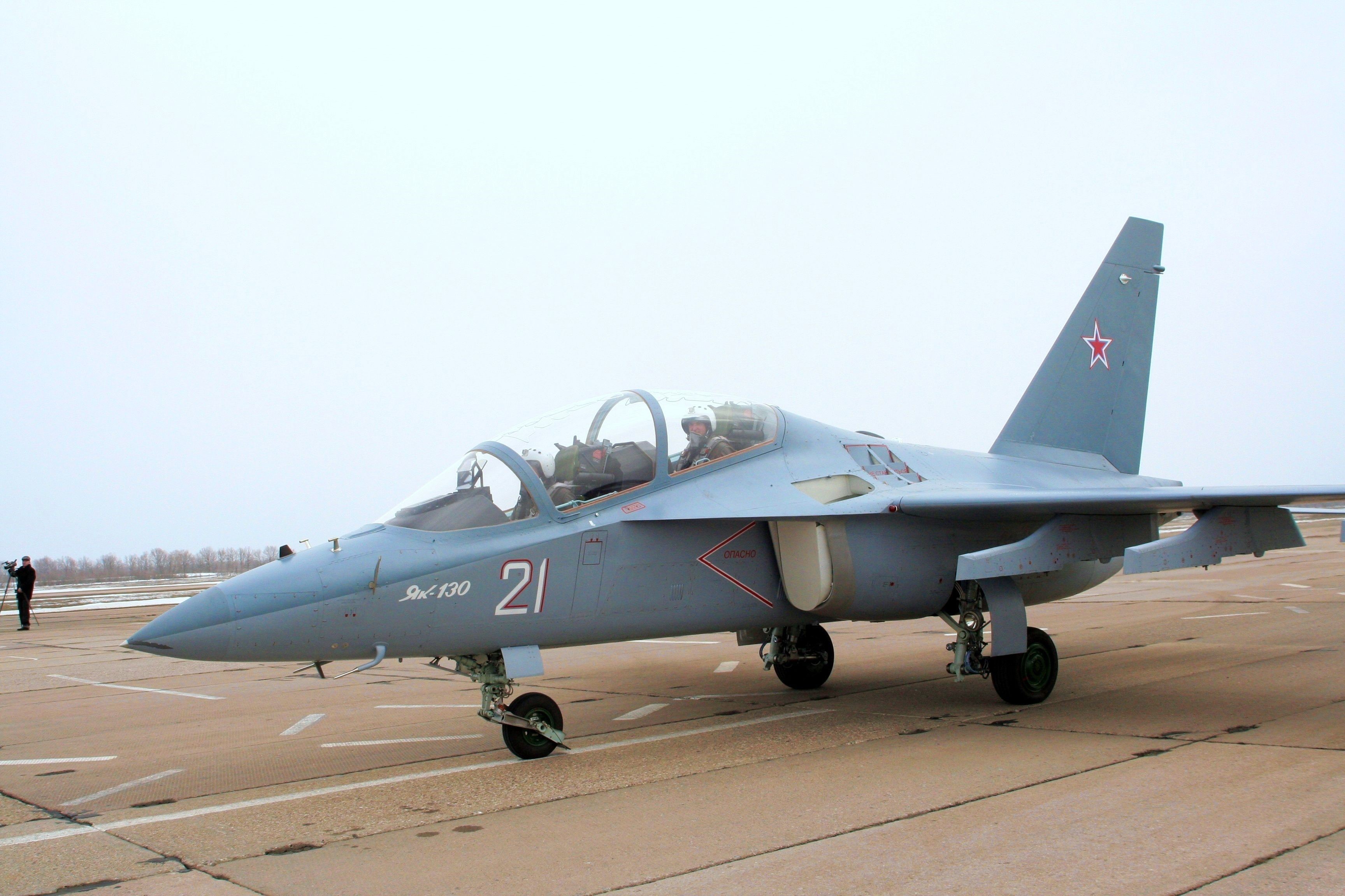 Yak-130 jet trainer aircraft on tarmac HD Wallpaper