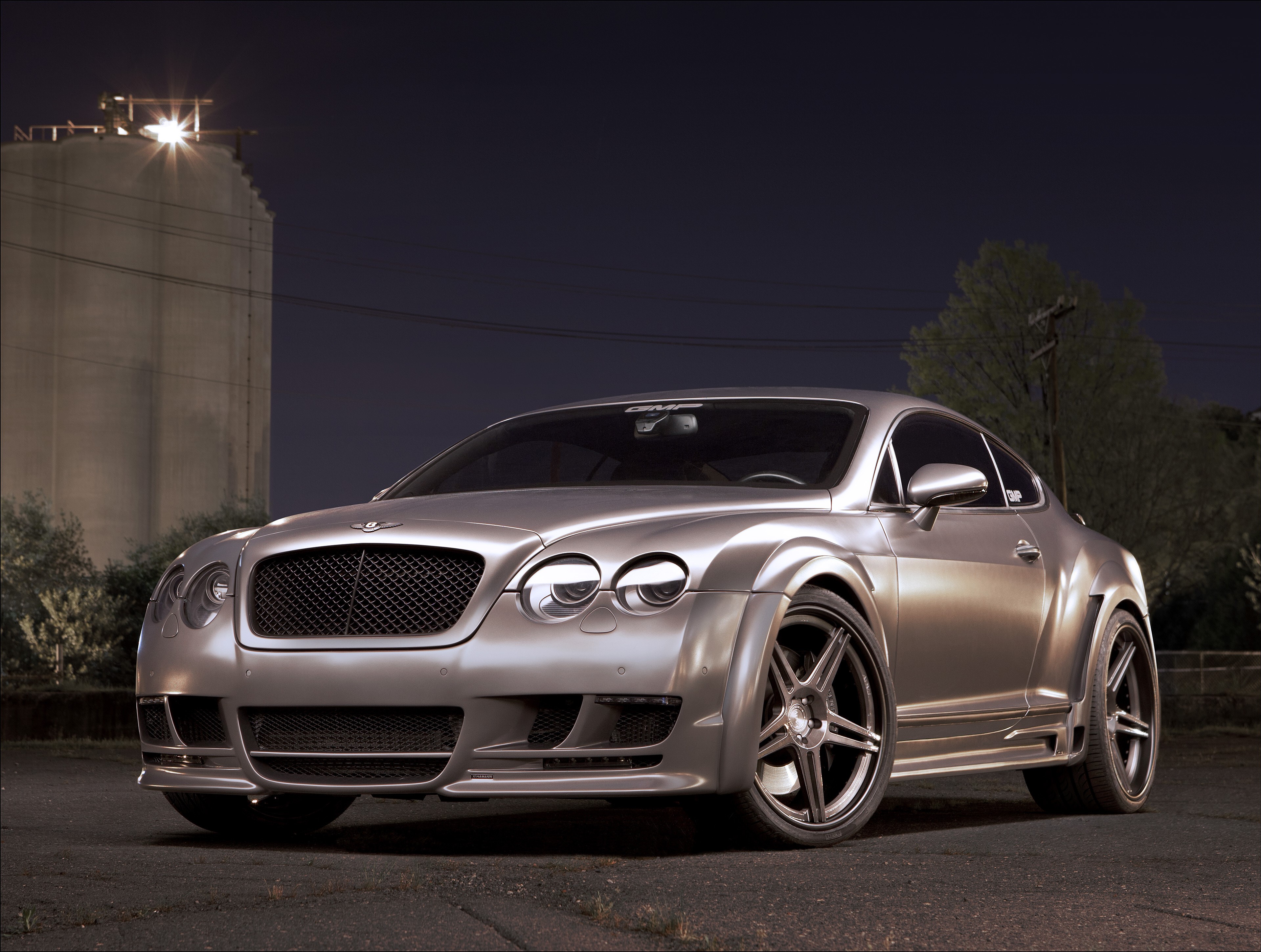 Silver Bentley Continental GT Coupe at Night HD Wallpaper