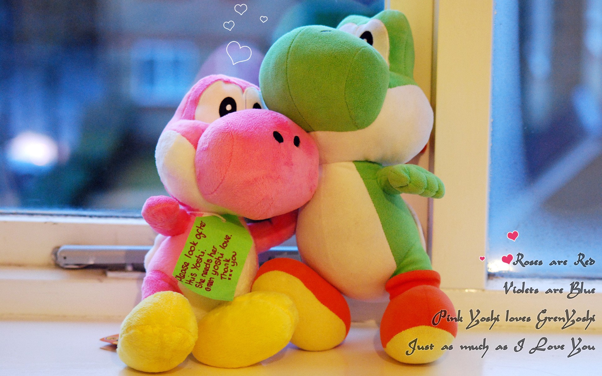 Pink and Green Yoshi plush toys HD Wallpaper