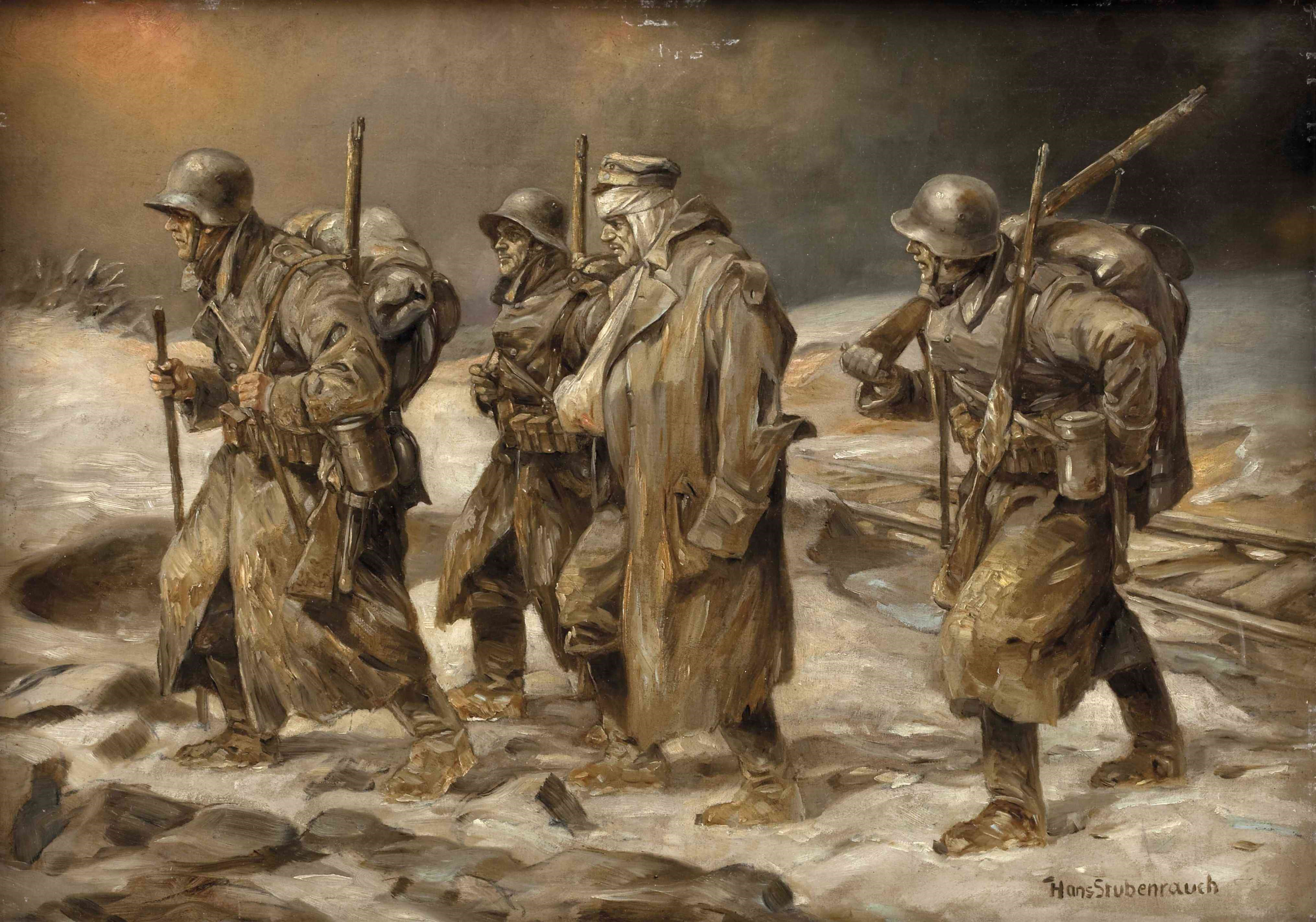 Painting Art of Soldiers in Winter HD Wallpaper