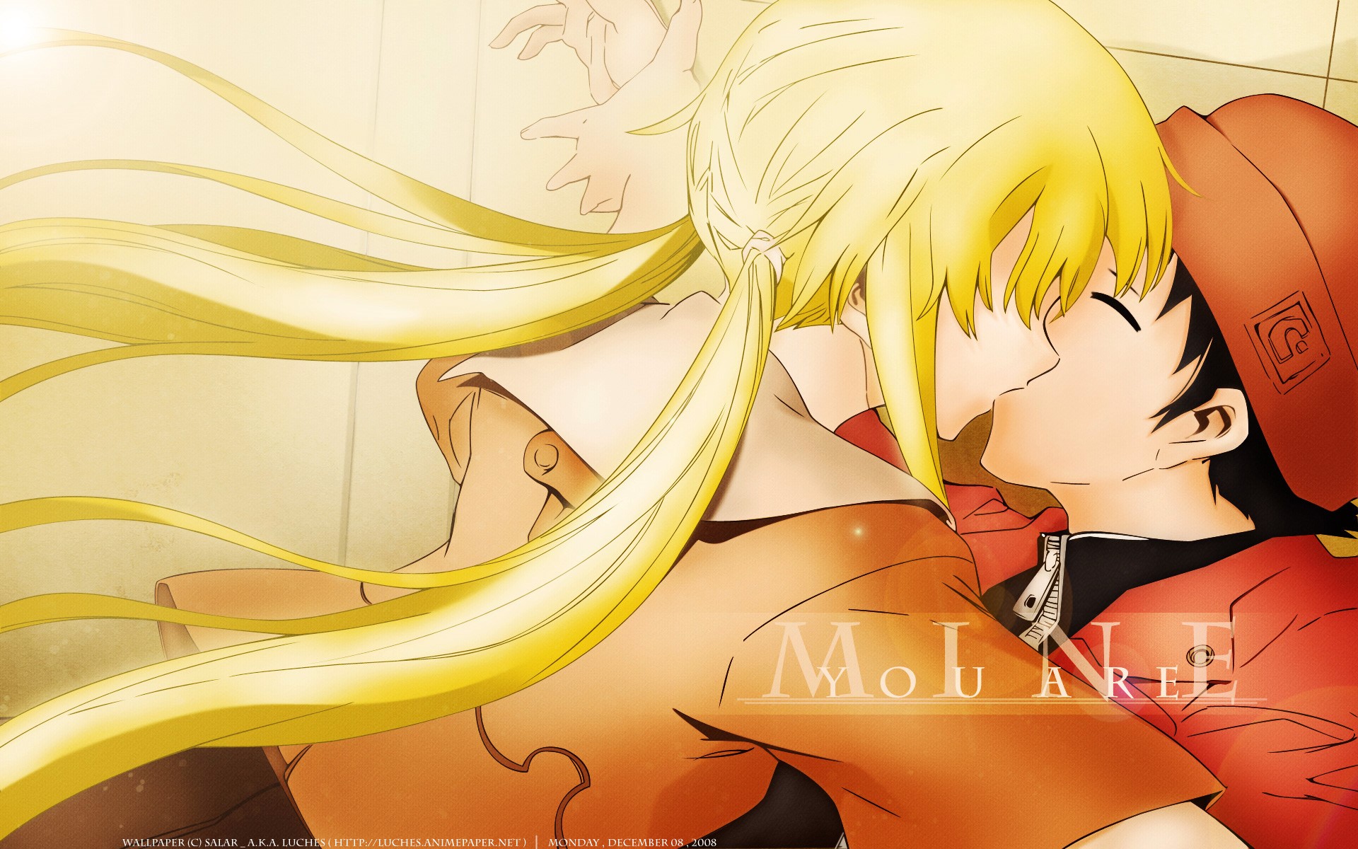 Yukiteru Amano and Yuno Gasai from Future Diary kissing HD Wallpaper