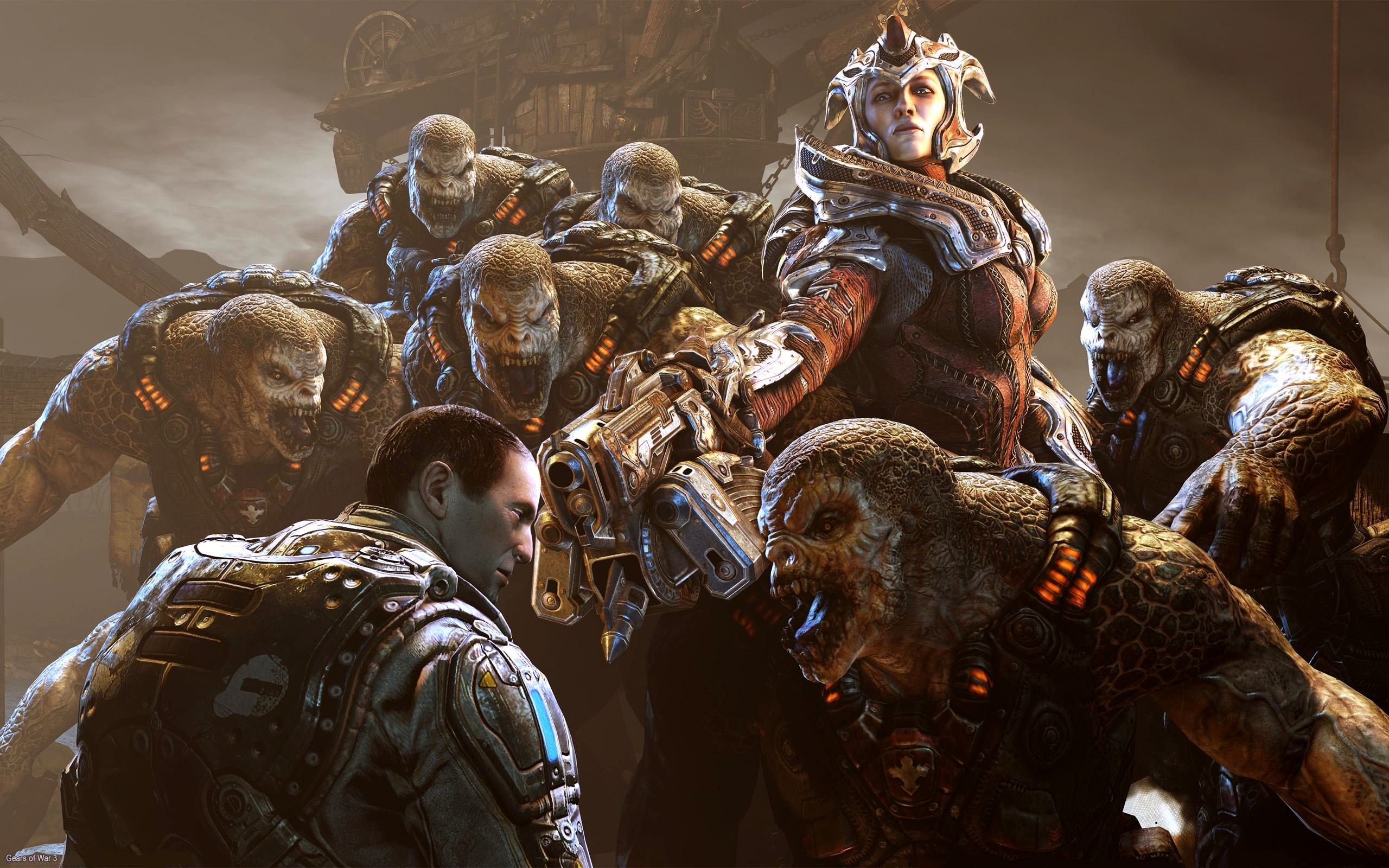 Gears of War characters in a confrontation HD Wallpaper