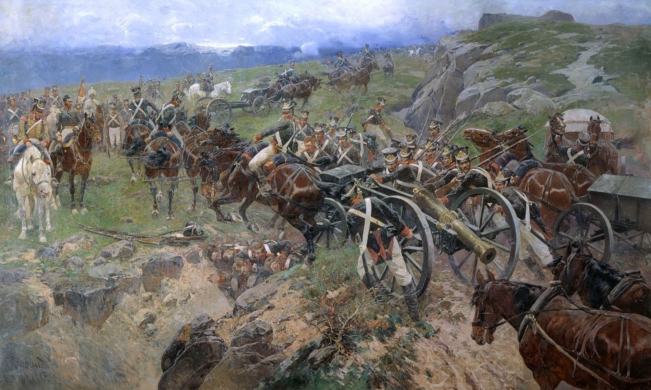 Battle Scene with Artillery and Cavalry HD Wallpaper