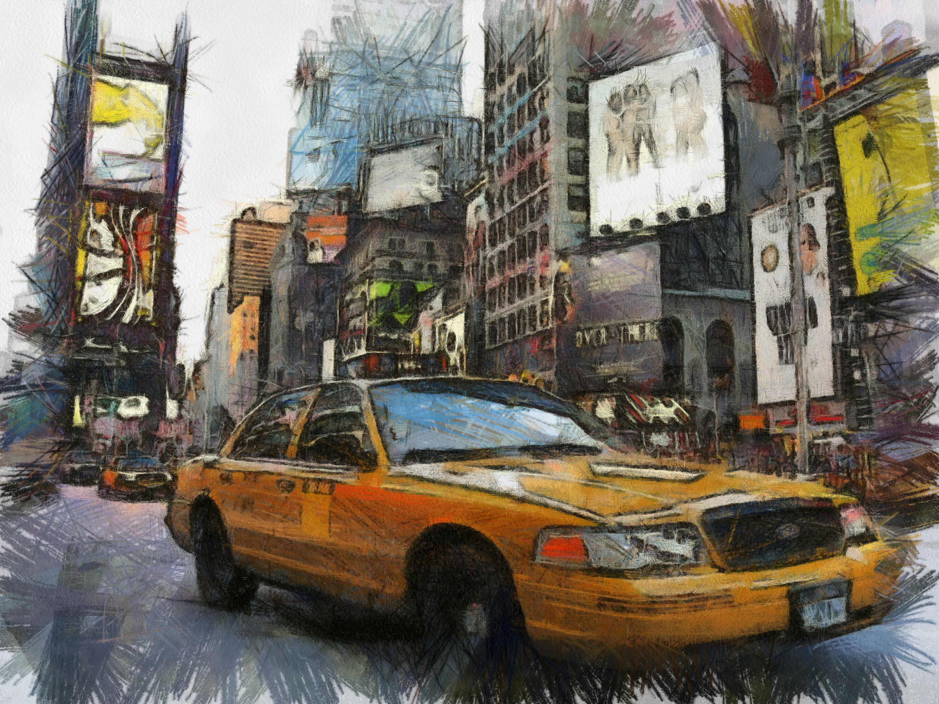 Yellow taxi in Times Square, New York City HD Wallpaper