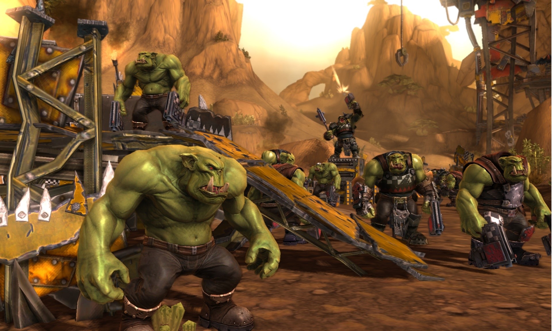Warhammer 40,000 Orcs in a desert landscape HD Wallpaper