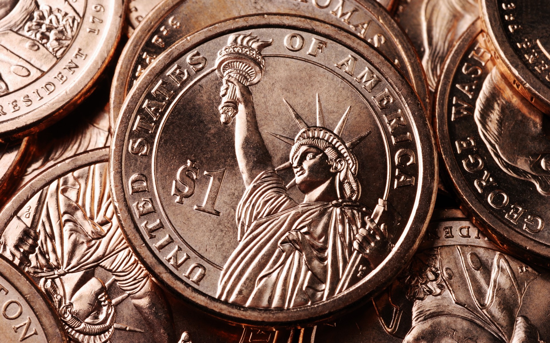 United States Dollar Coins with Statue of Liberty HD Wallpaper