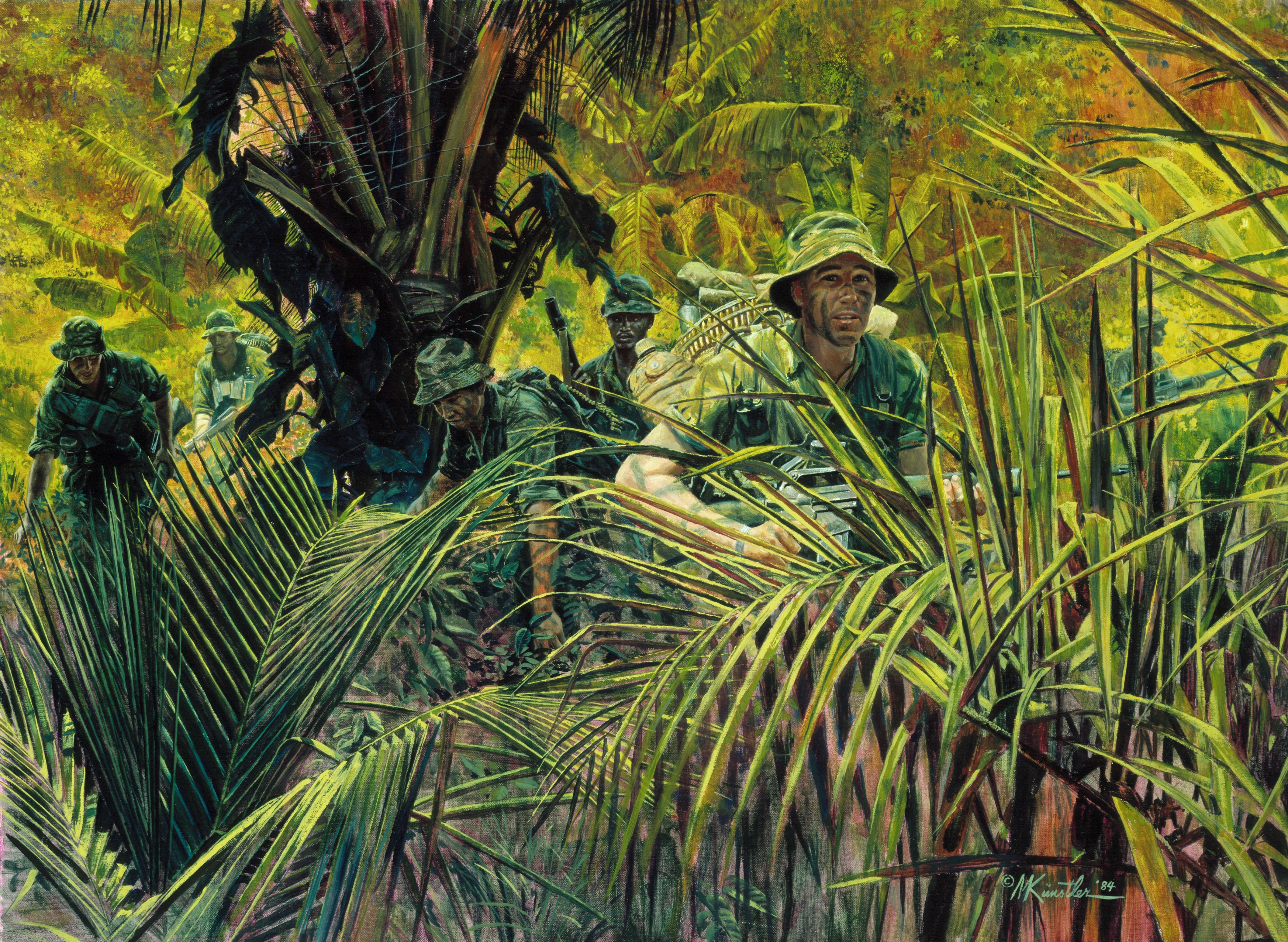 Soldiers in a Jungle by Mort Kunstler HD Wallpaper