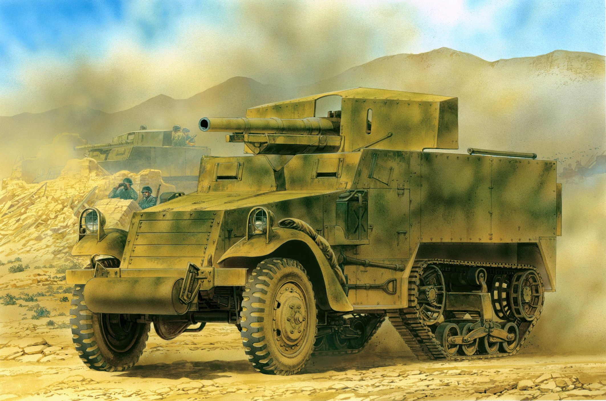 M16 Multiple Gun Motor Carriage in a desert landscape HD Wallpaper