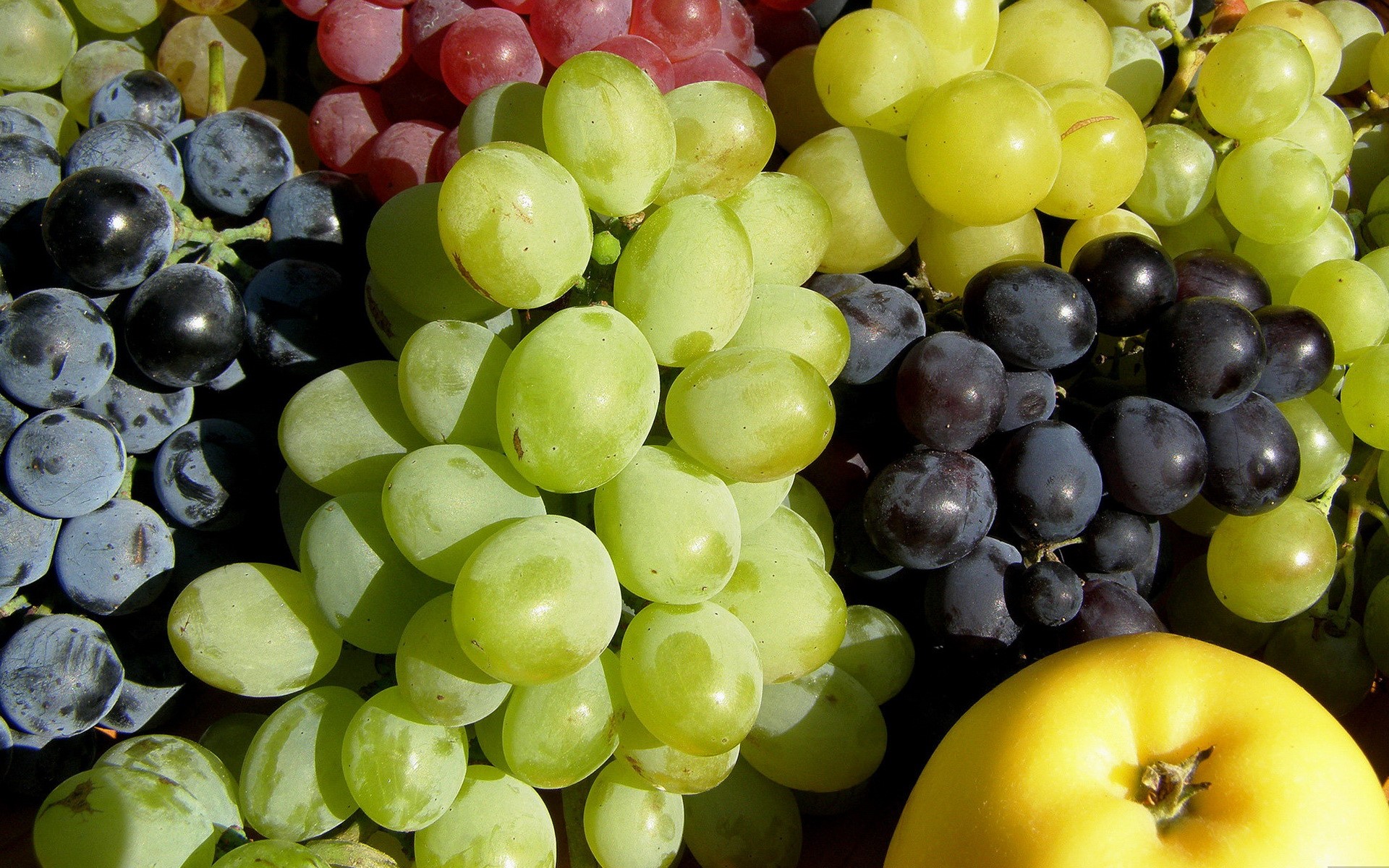 Assortment of Grapes and a Yellow Apple HD Wallpaper