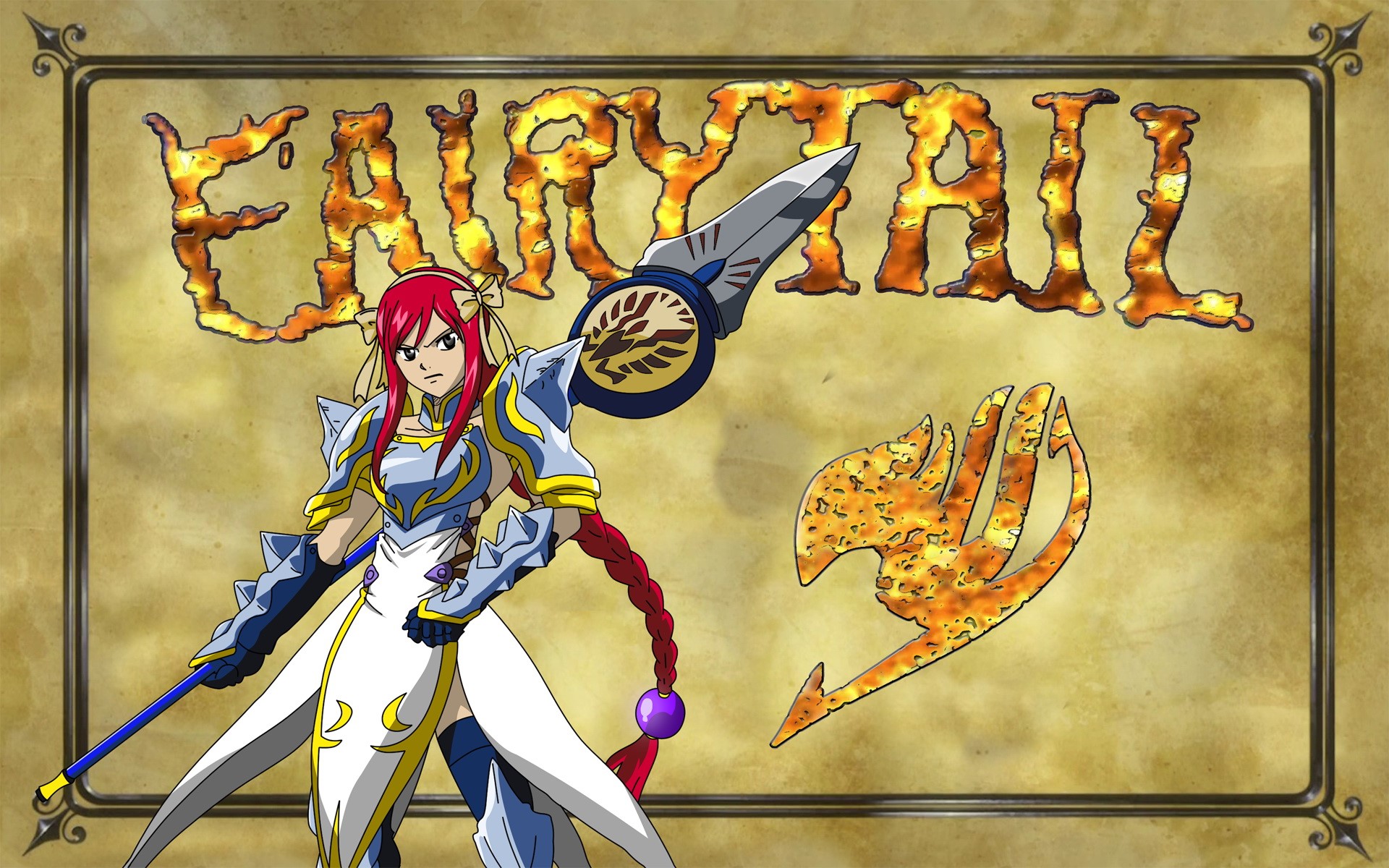 Erza Scarlet from Fairy Tail with Guild Emblem HD Wallpaper