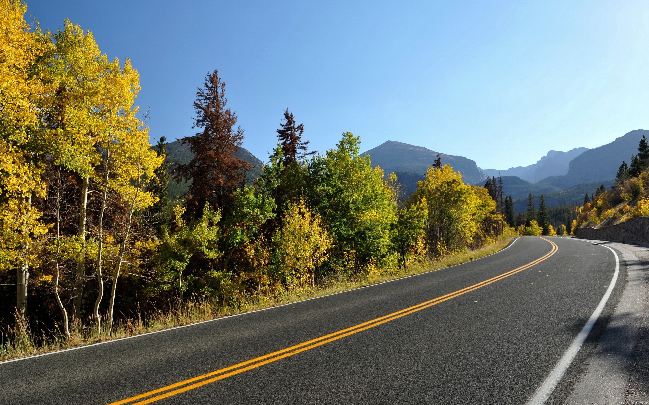 Scenic Mountain Road with Autumn Trees HD Wallpaper