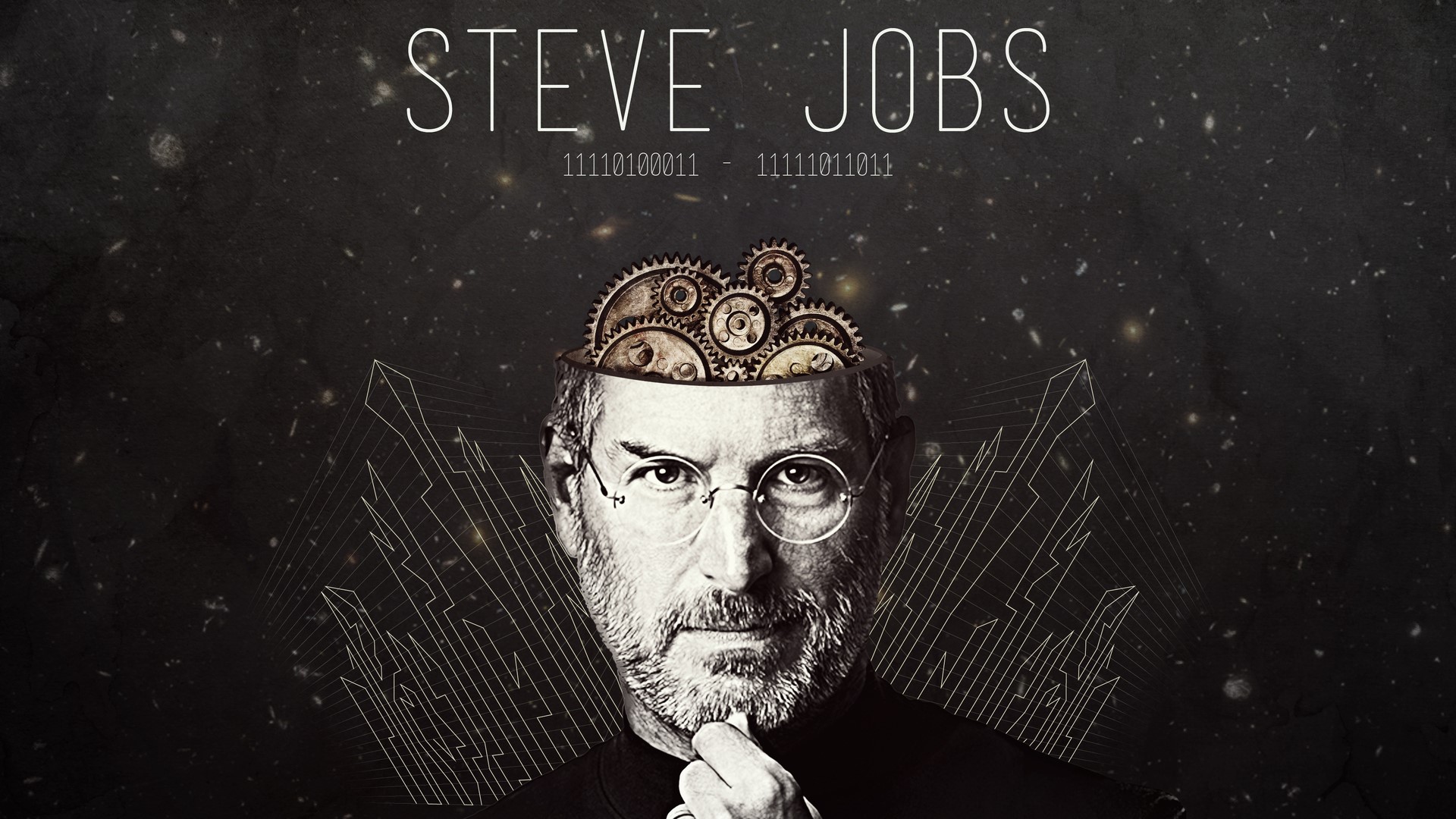 Steve Jobs with gears in his head HD Wallpaper
